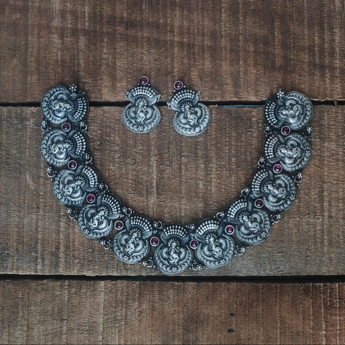Silver 92.5 Oxidized Necklace With Earrings-0283
