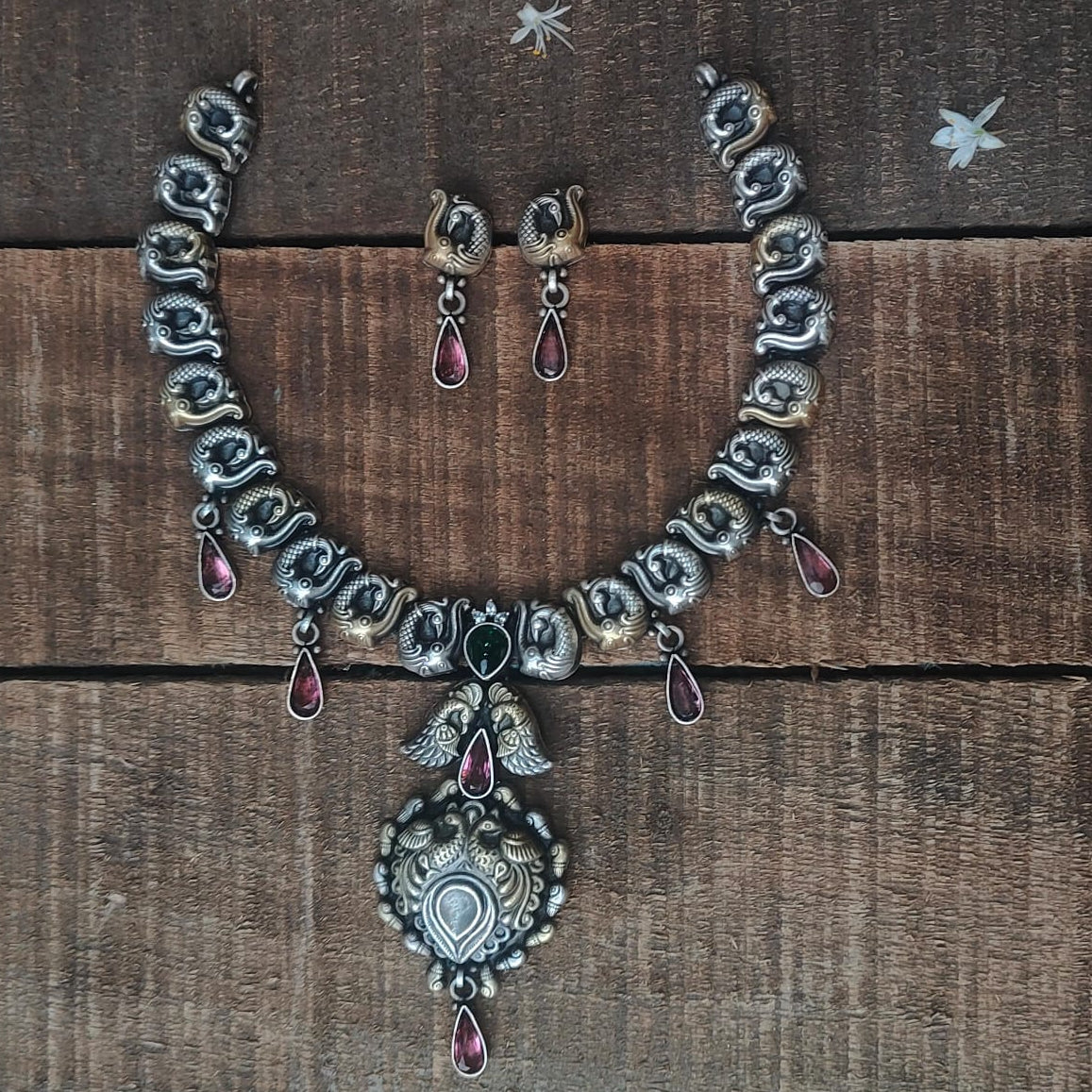Silver 92.5 Oxidized Necklace With Earrings-0284