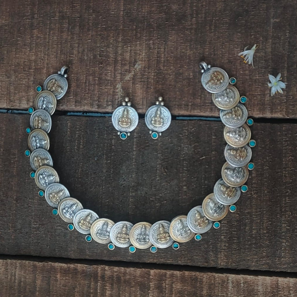 Silver 92.5 Oxidized Necklace With Earrings-0286