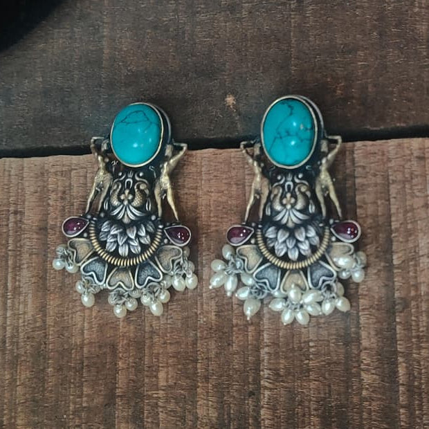Silver 92.5 Oxidized Dual-Tone Earrings-0263