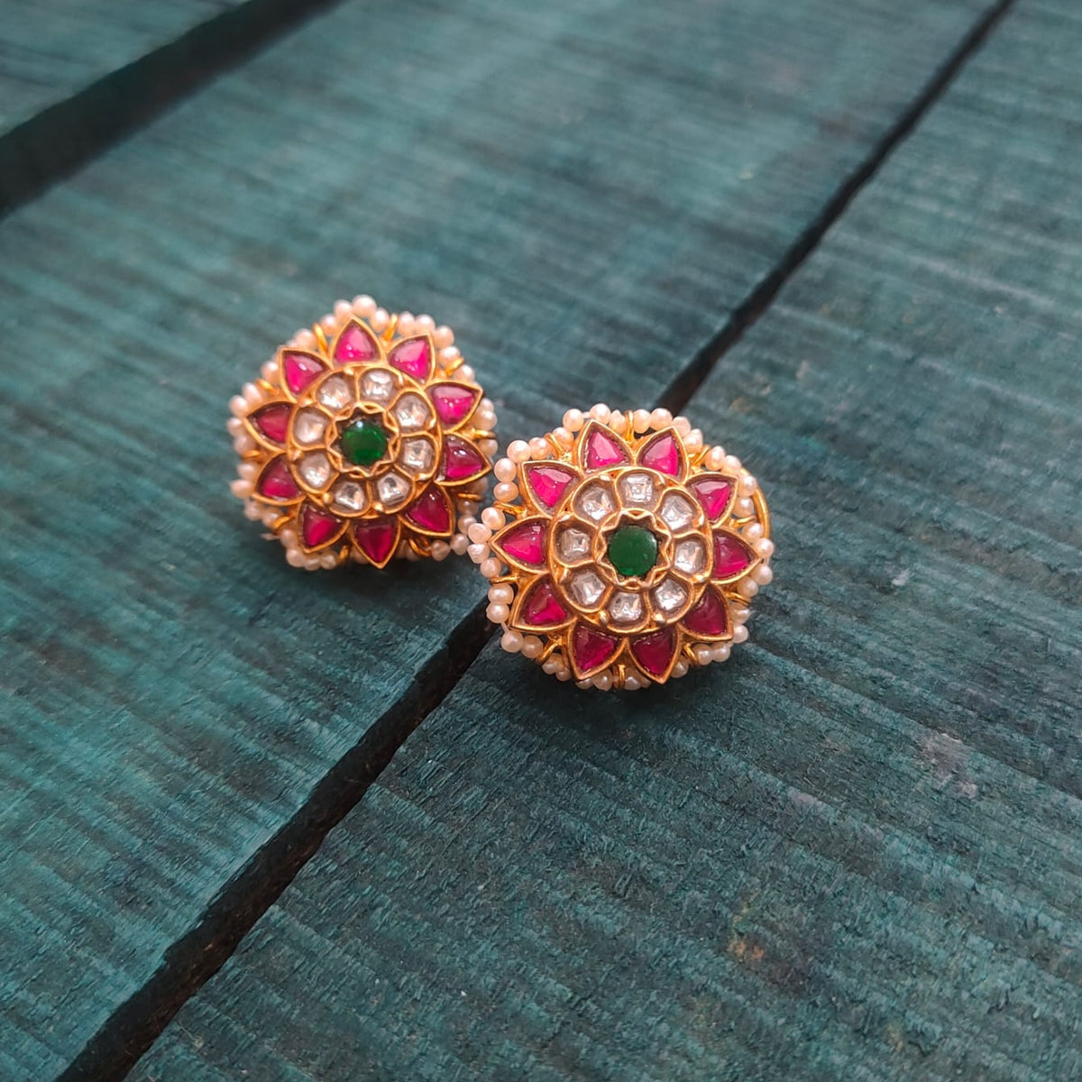 925 Silver Gold Plated Kundan Earstud-2095