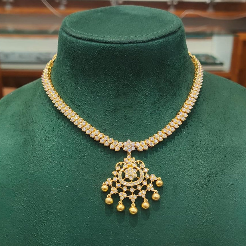 Silver 92.5 Diamond Look Necklace With Earring-2012