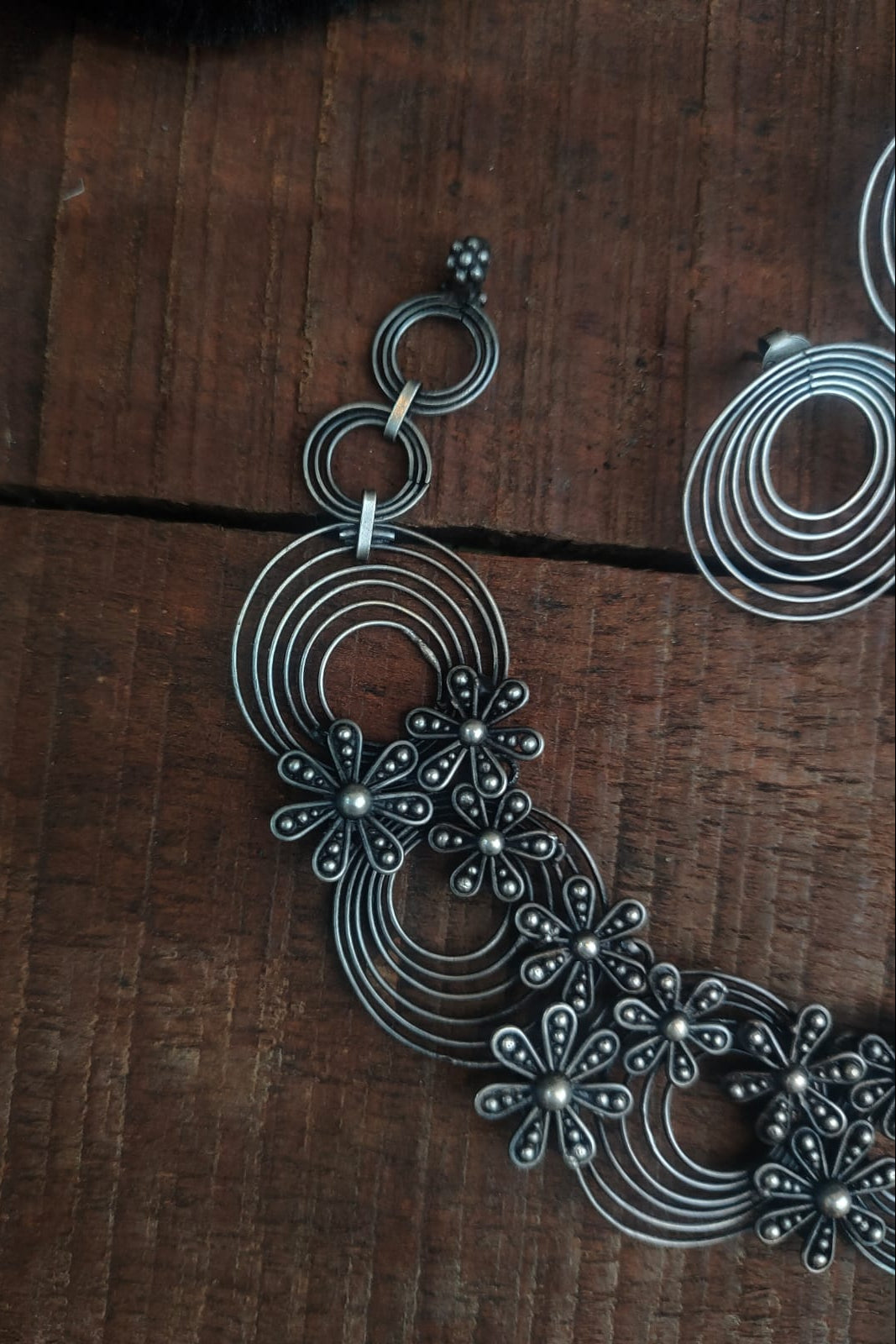 Silver 92.5 Oxidized Necklace With Earrings -0270