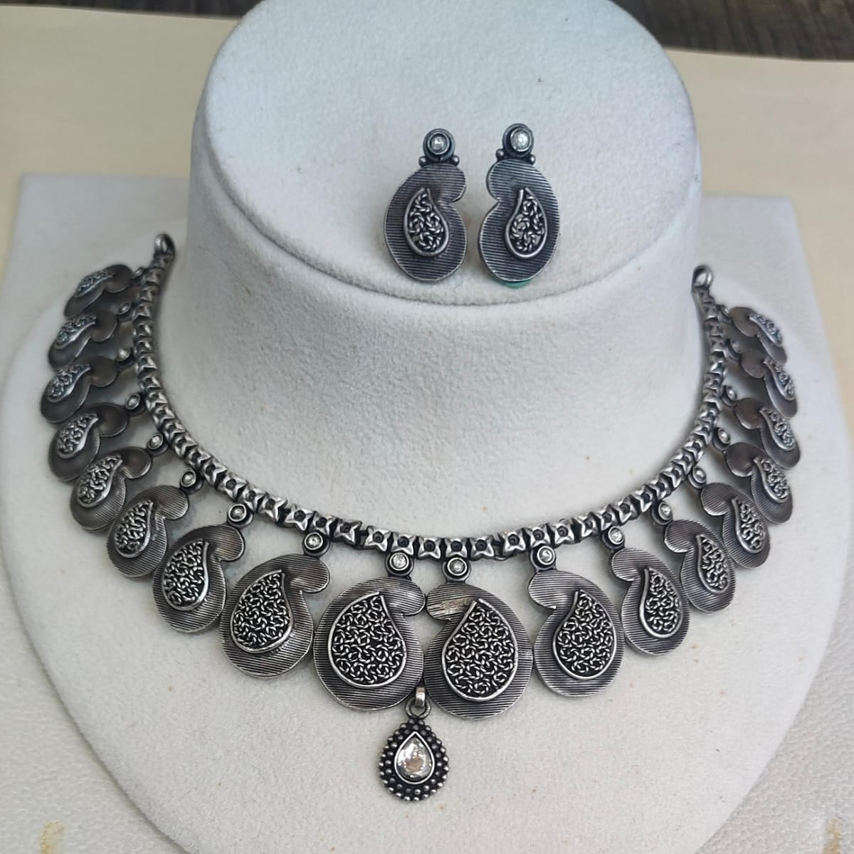 Silver 92.5 Oxidized Necklace With Earrings  -0274
