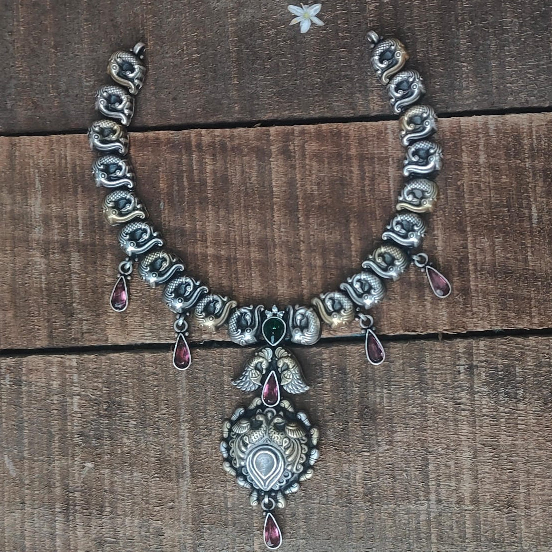 Silver 92.5 Oxidized Necklace With Earrings-0284