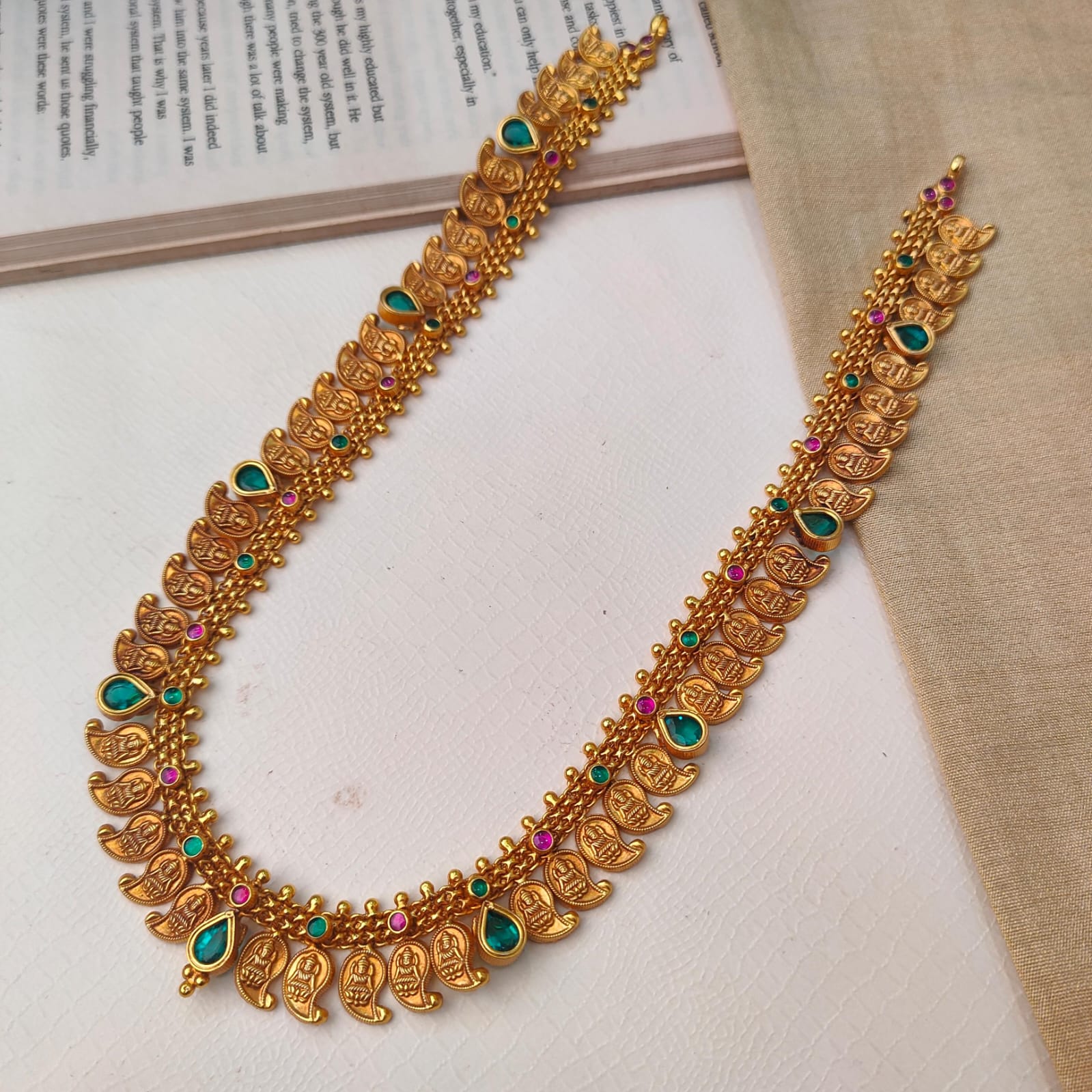 925 Silver Antique Nakshi Lakshmi Mango Haram-2086