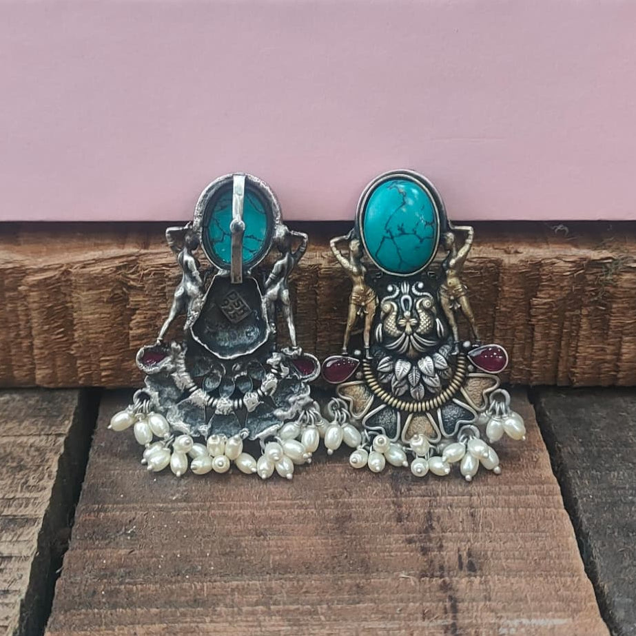 Silver 92.5 Oxidized Dual-Tone Earrings-0263