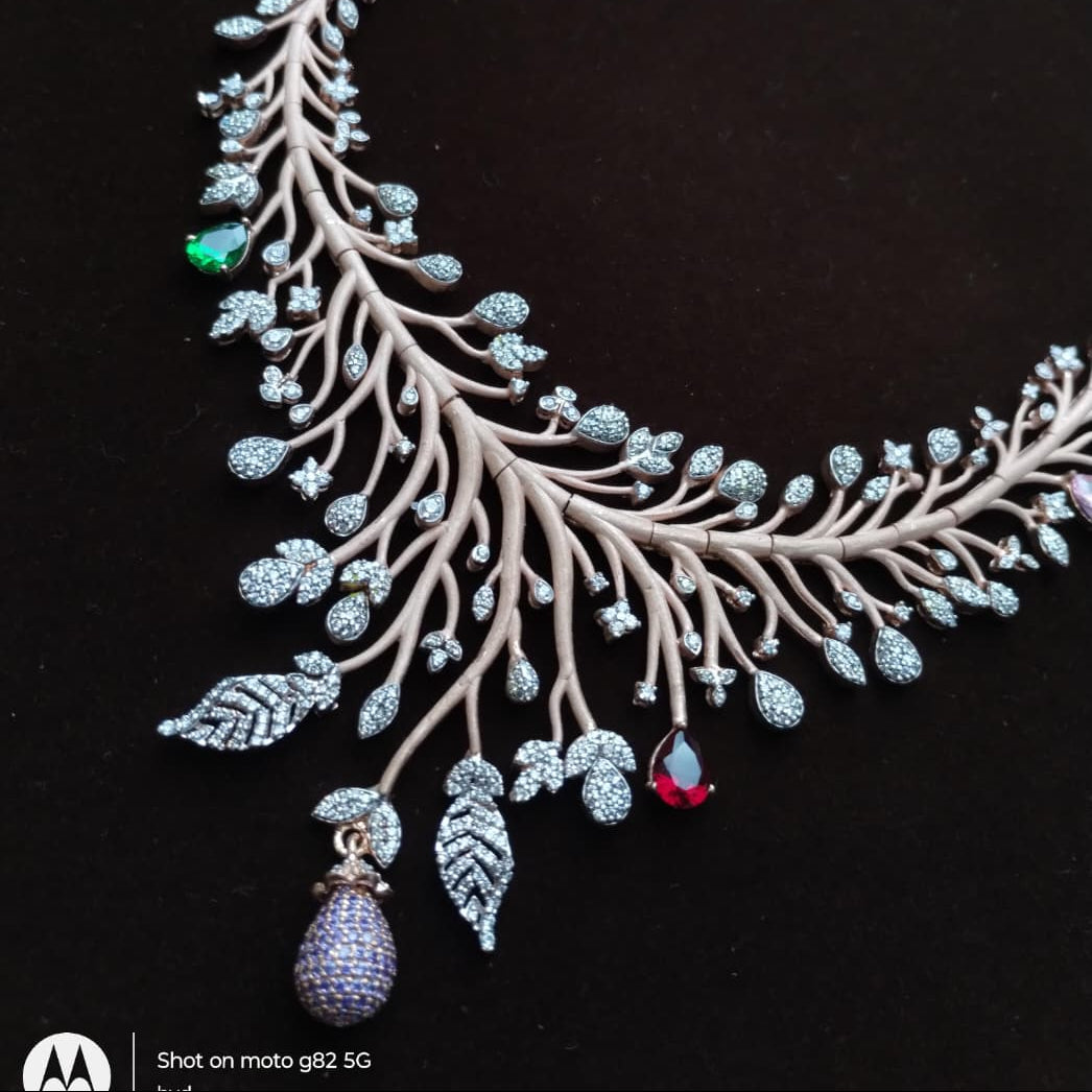 Silver 92.5 Diamond Look Necklace With Earring-2042