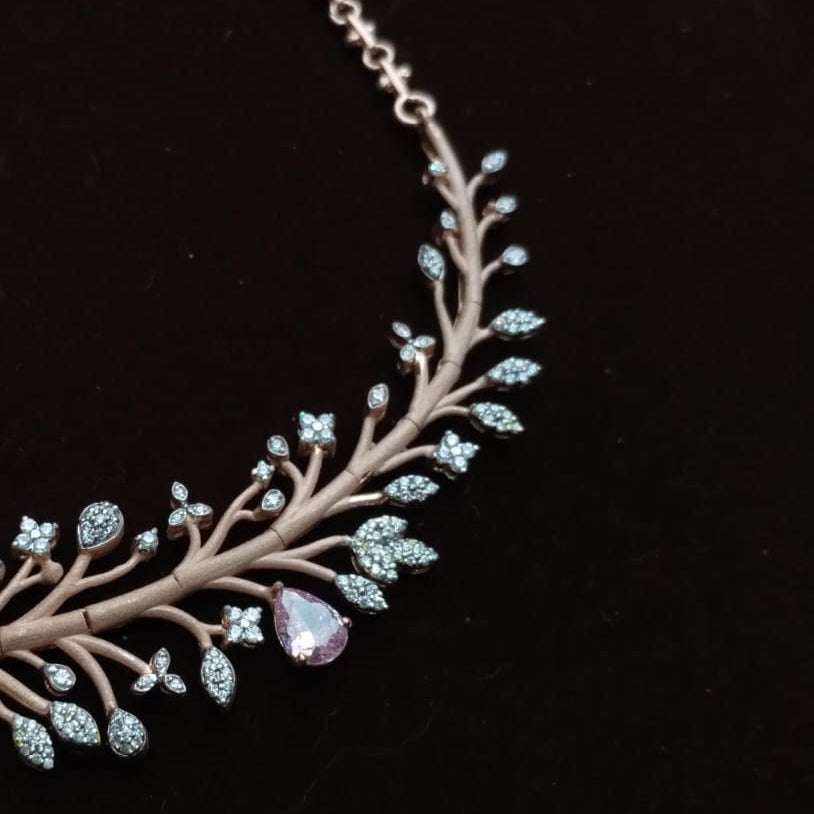 Silver 92.5 Diamond Look Necklace With Earring-2042