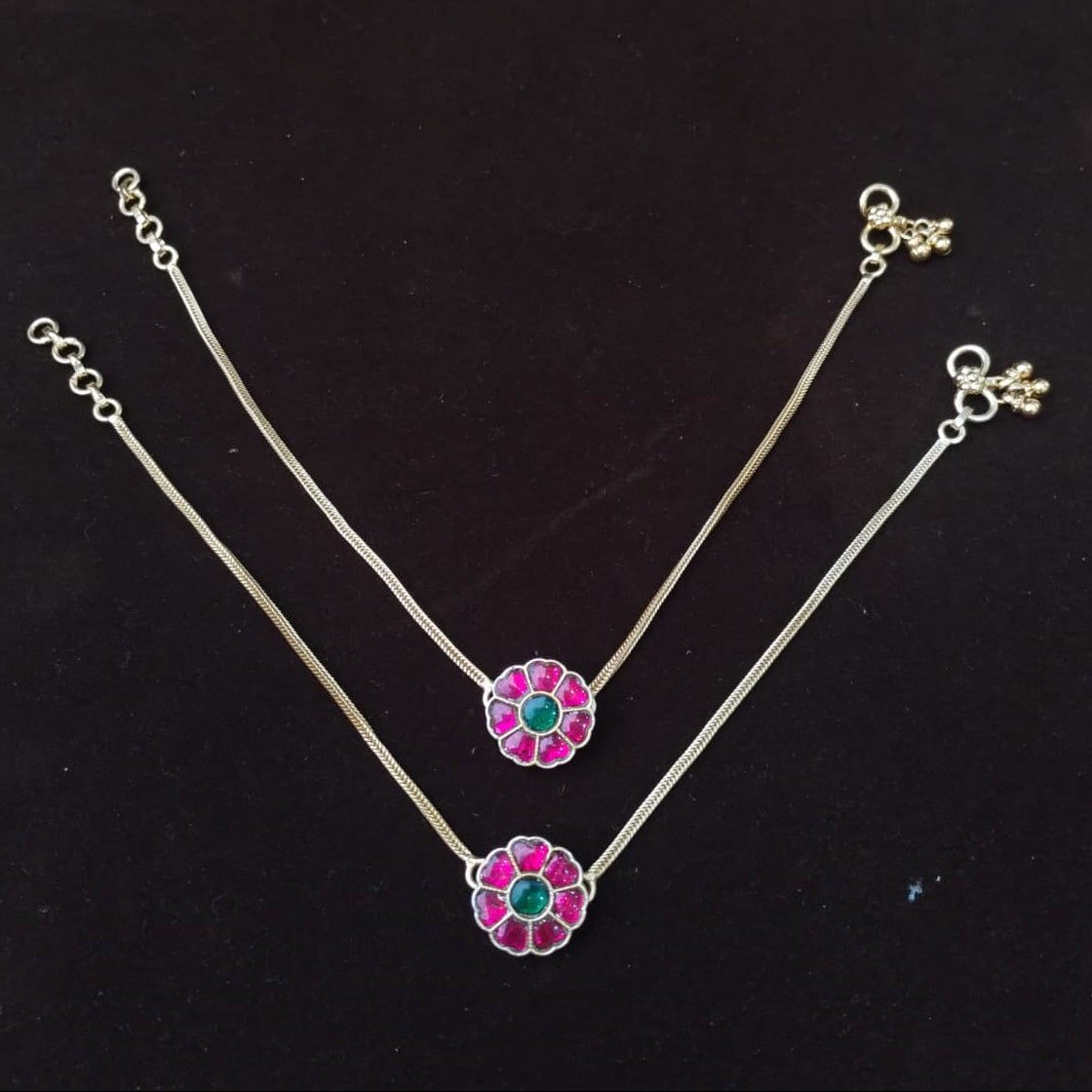 Silver 92.5 Kundan Anklets-2160