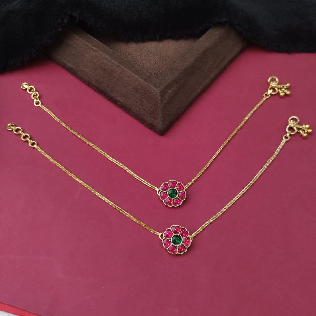 Silver 92.5 Kundan Anklets-2160