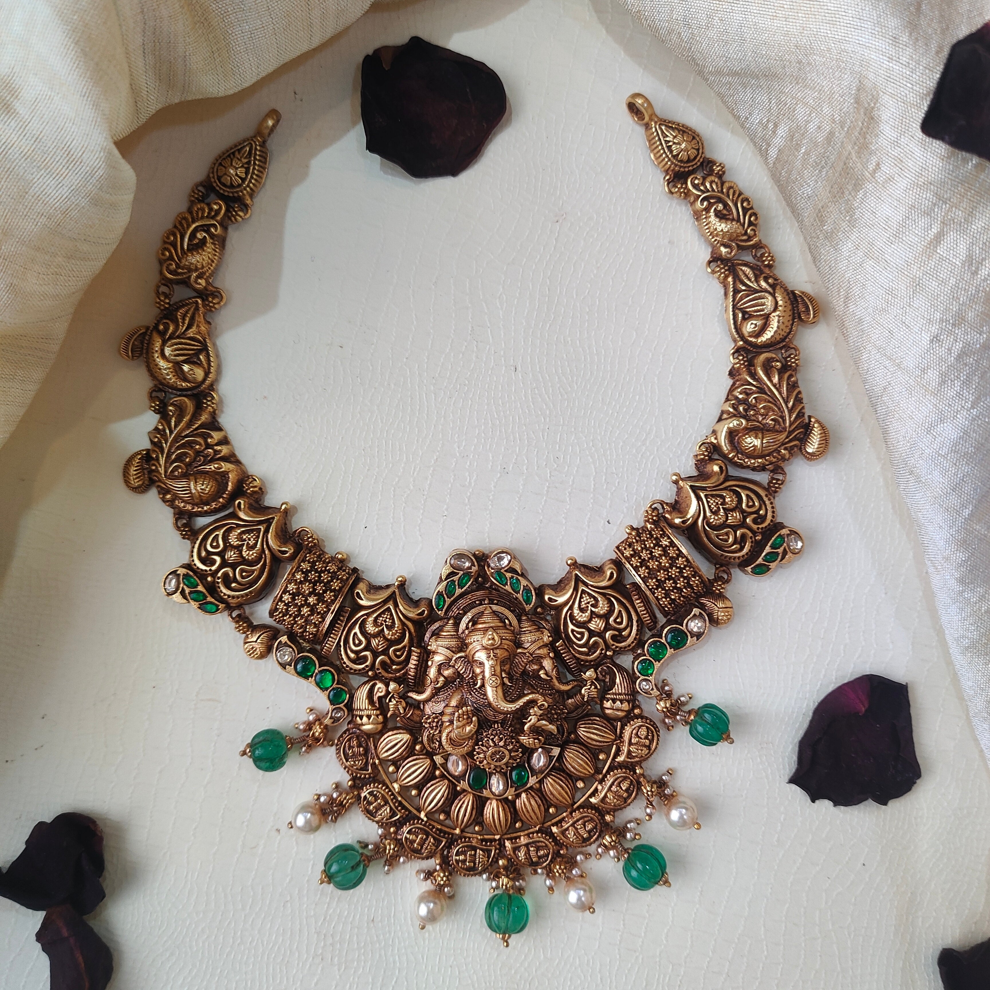 Ganesha Kundan Nakshi Necklace - 0032 - BCOS Its Silver
