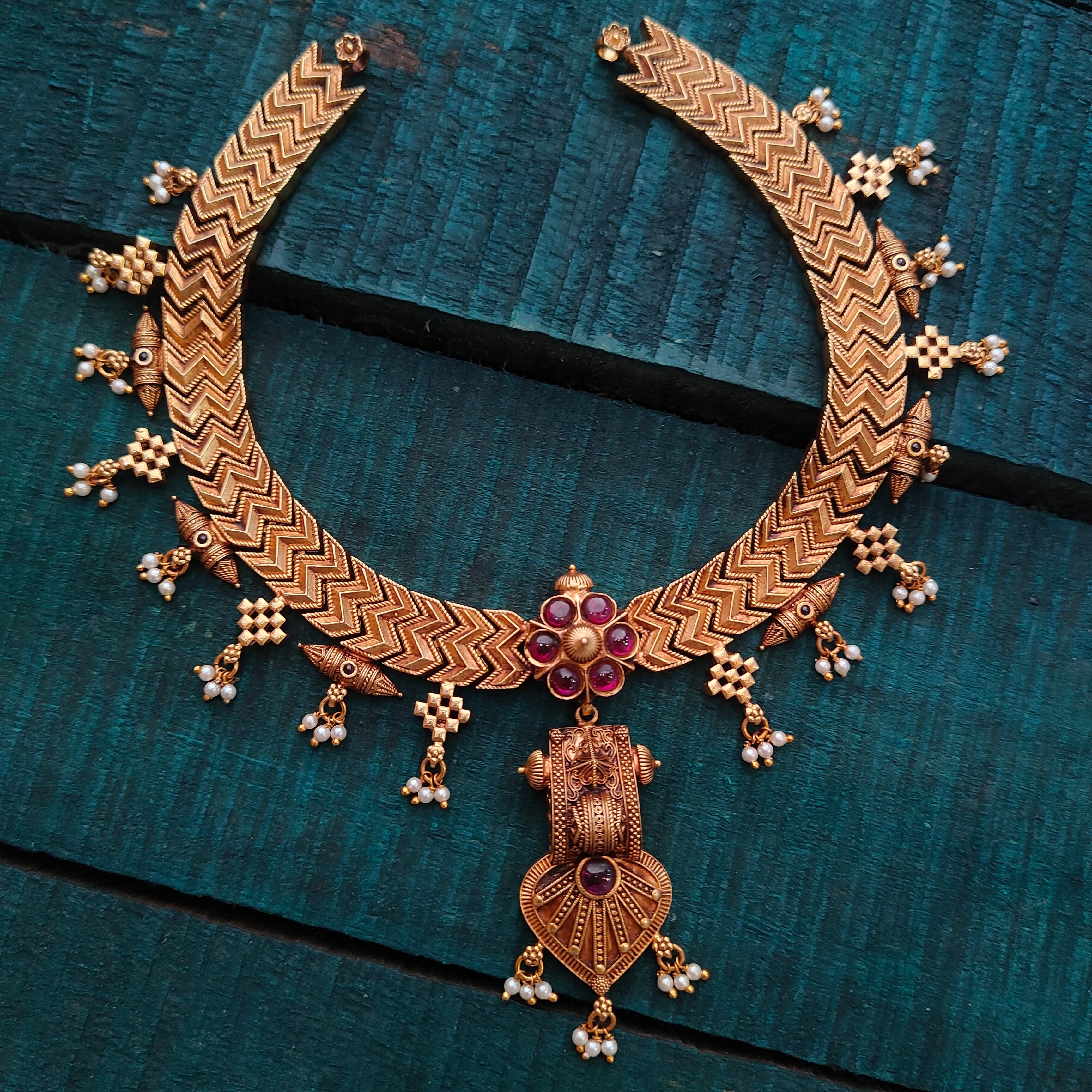 925 Silver Gold Plated Temple Necklace -1443