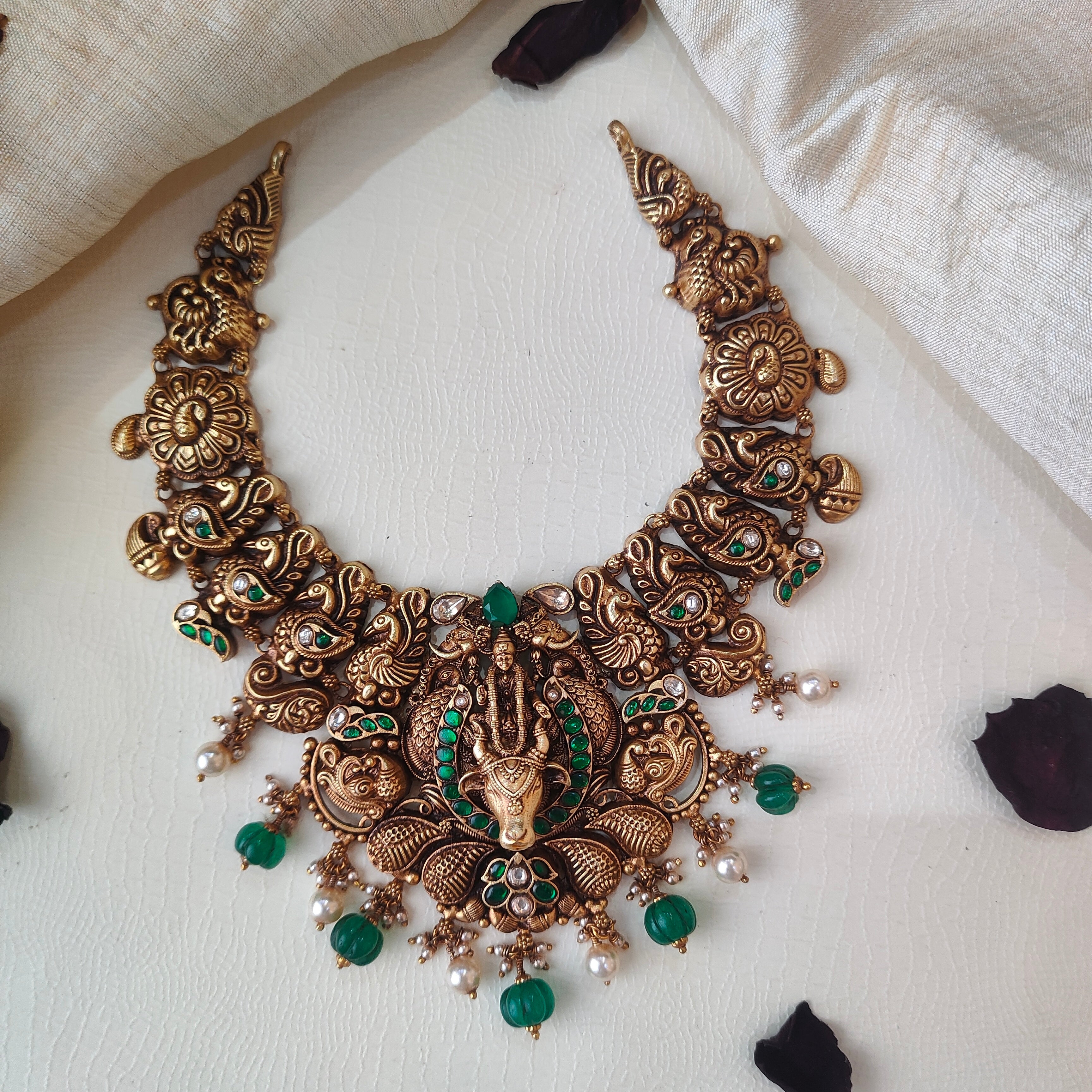 Kamadhenu Silver Kundan Nakshi Necklace - 0031 - BCOS Its Silver