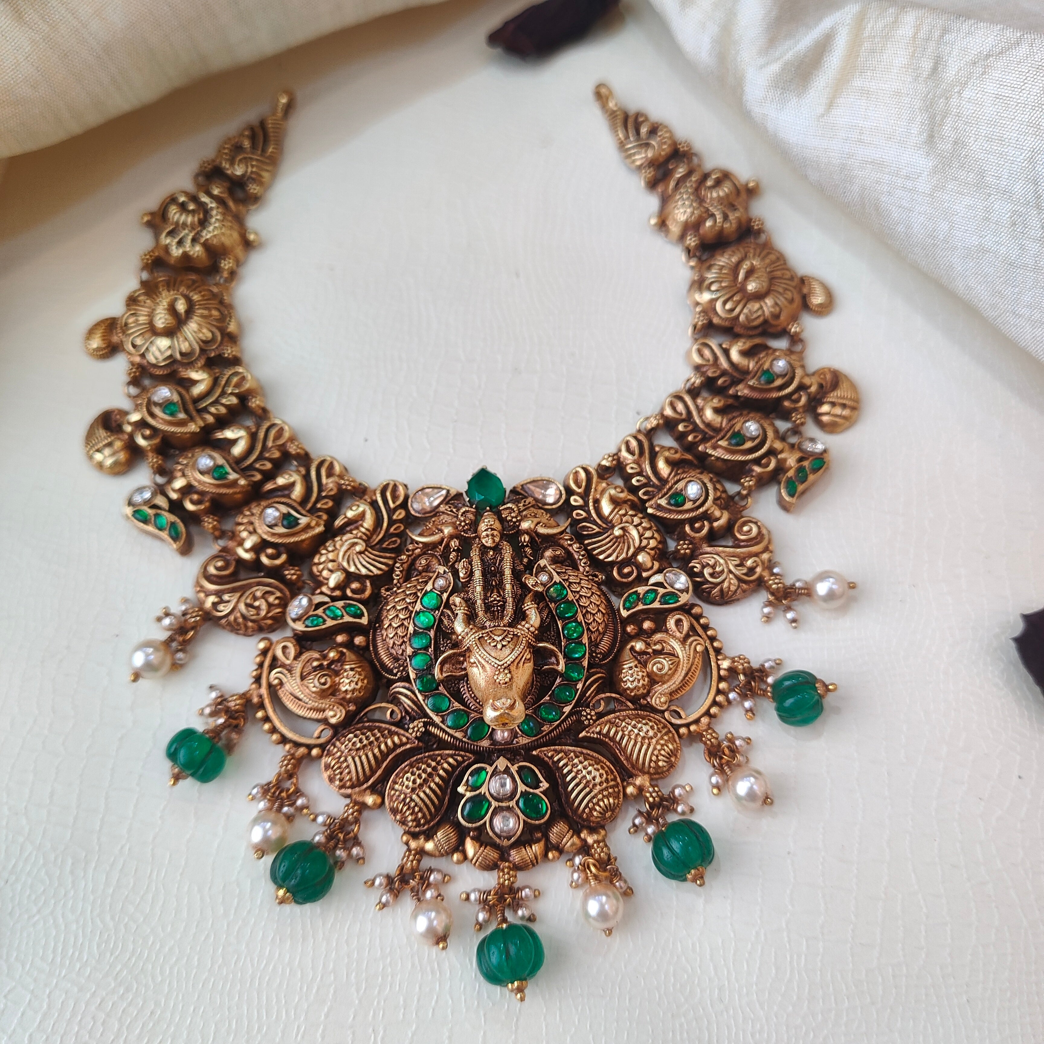 Kamadhenu Silver Kundan Nakshi Necklace - 0031 - BCOS Its Silver