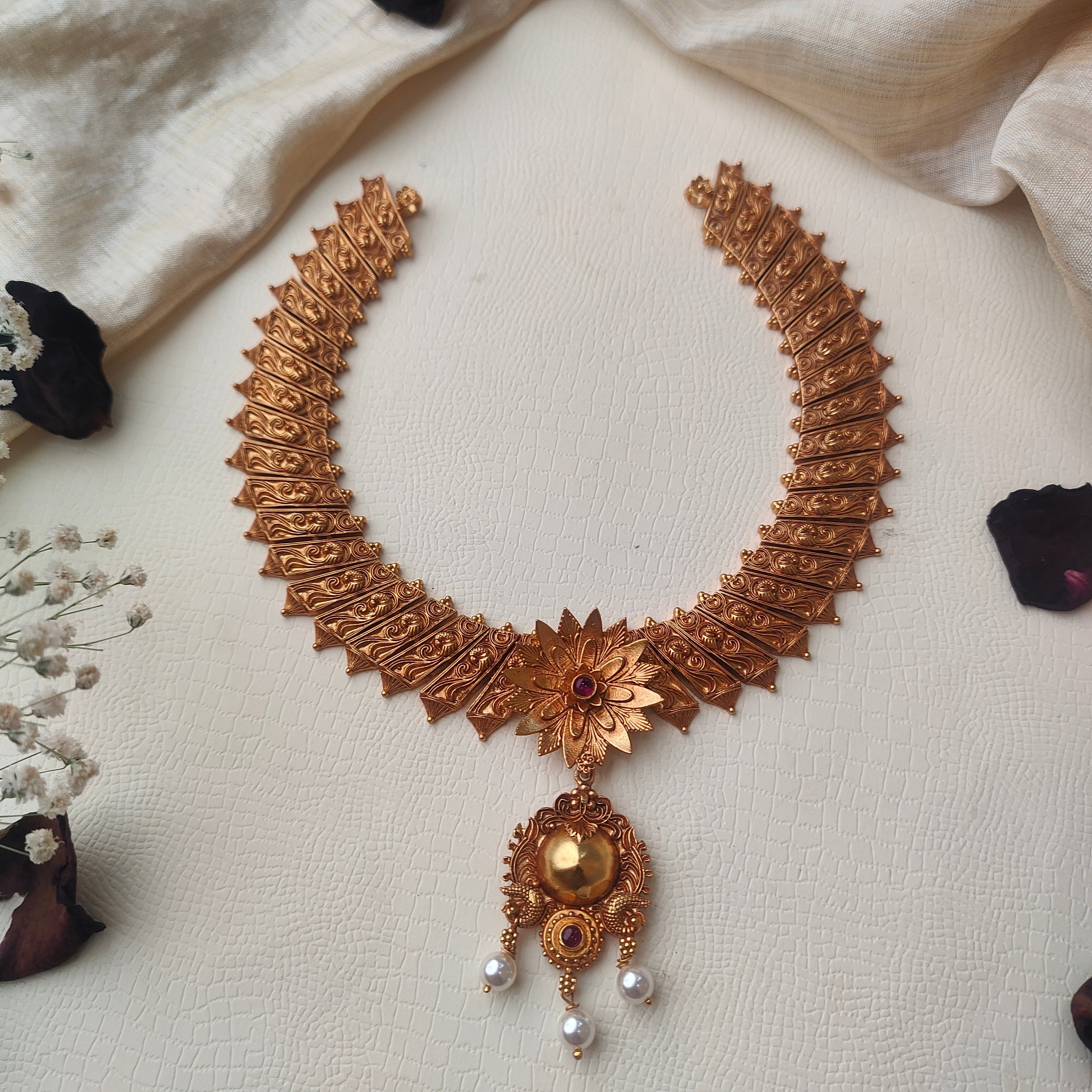 Kerala style Fusion 925 Silver Necklacce set - 0011 - BCOS Its Silver
