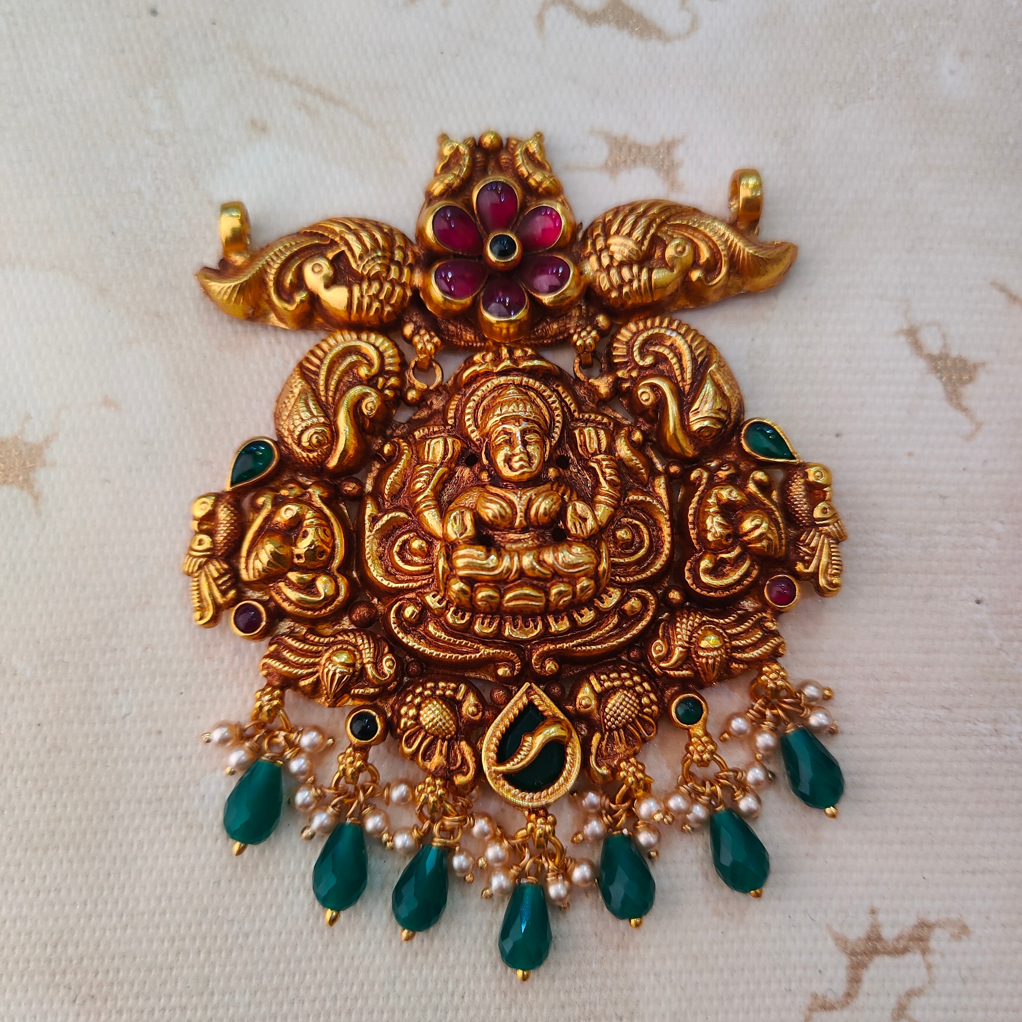 925 Silver Gold plated Nakshi Pendant-1216