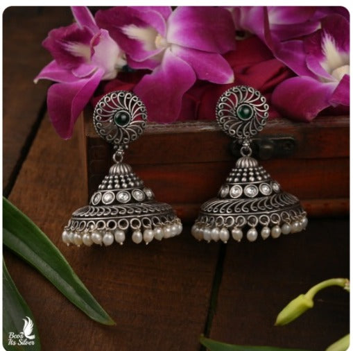 Pure 925 Silver Oxidized Jhumka - 6004
