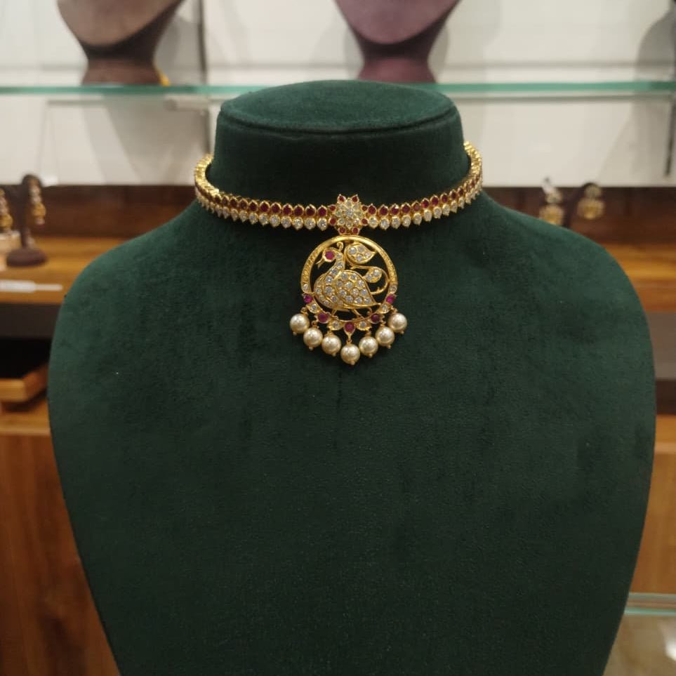 PADMINI DIAMOND LOOK ALIKE CLOSED SETTING ATTIGAI NECKLACE - 0303 (Made To Order) - BCOS Its Silver