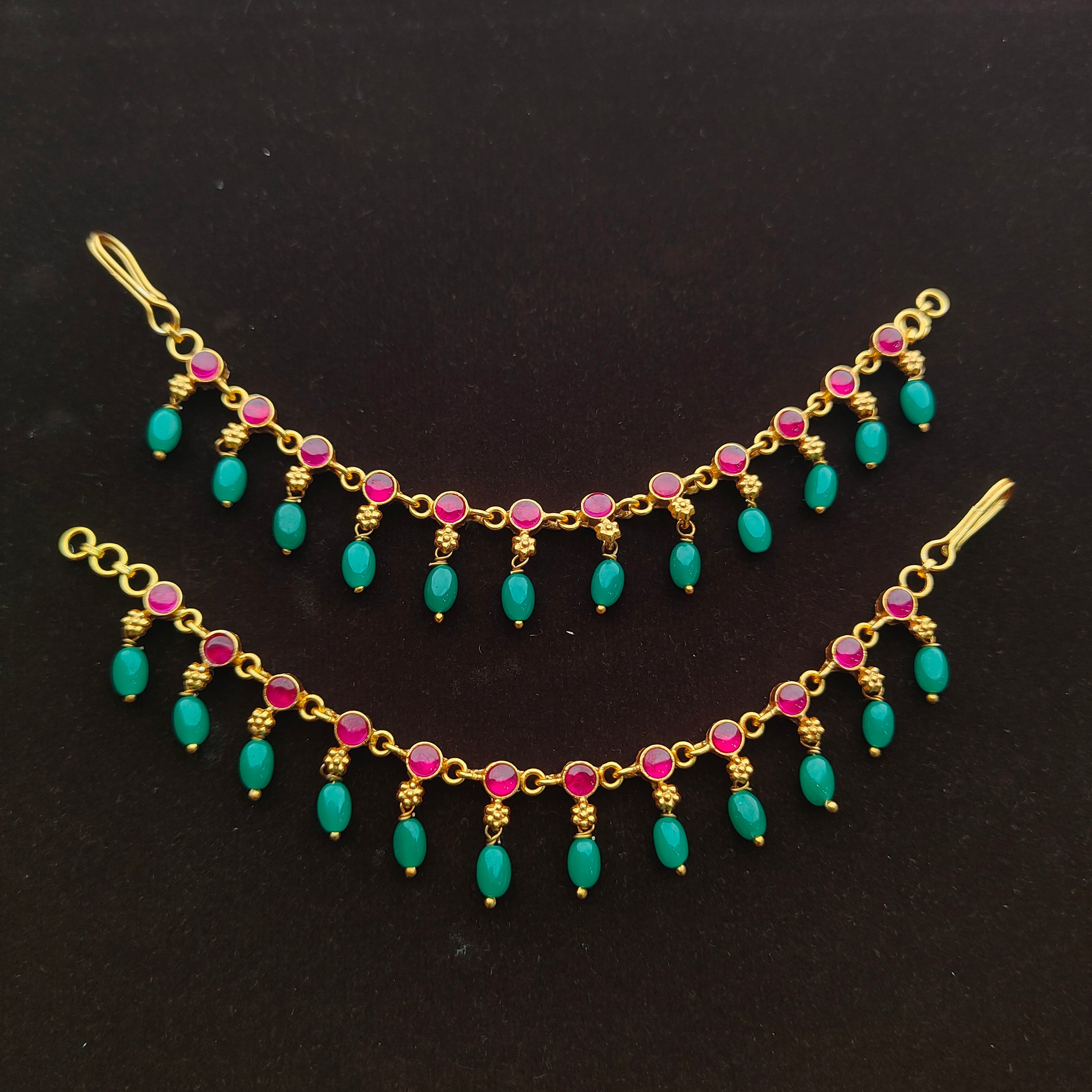 Silver Kundan Vattam Earchain - 0066 - BCOS Its Silver