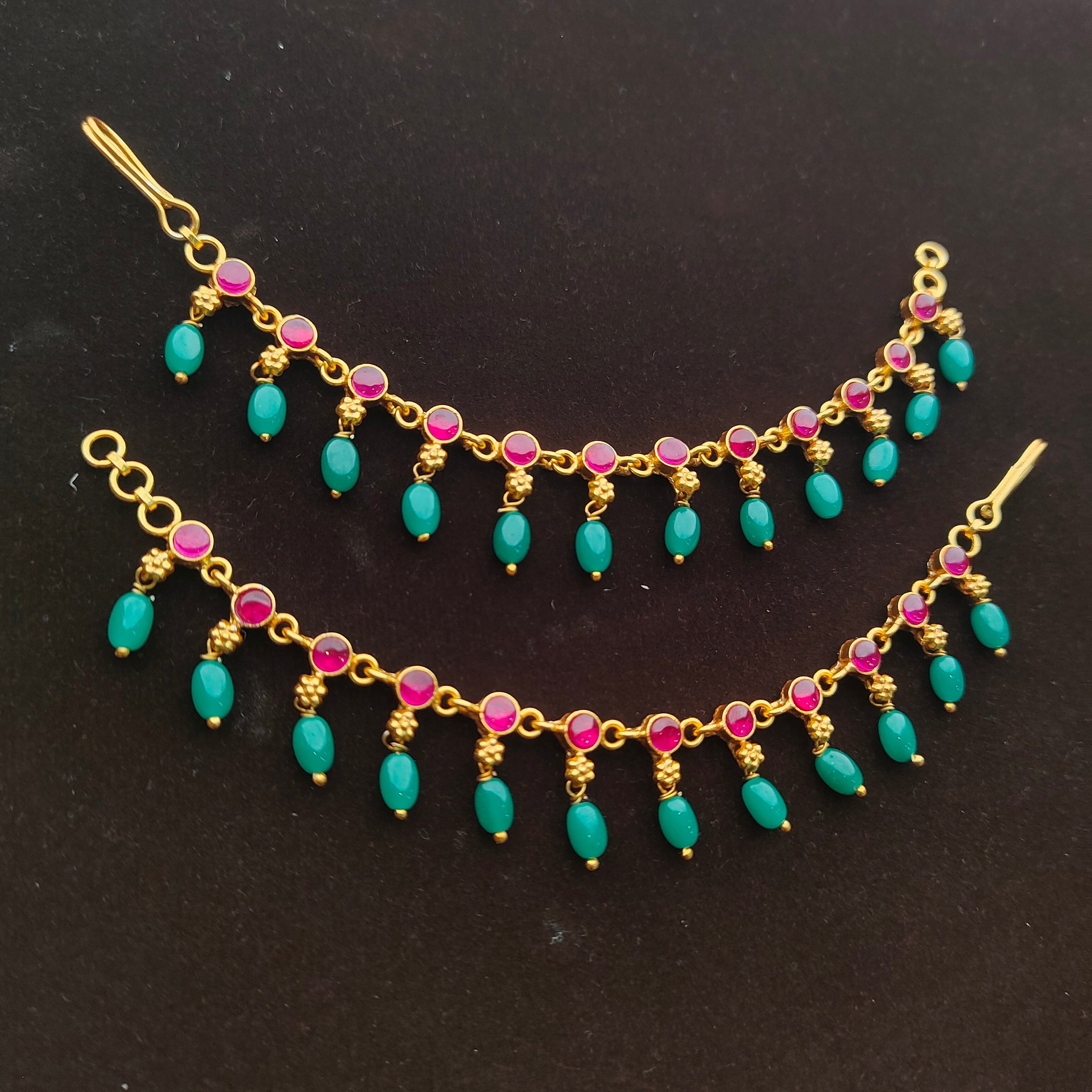 Silver Kundan Vattam Earchain - 0066 - BCOS Its Silver