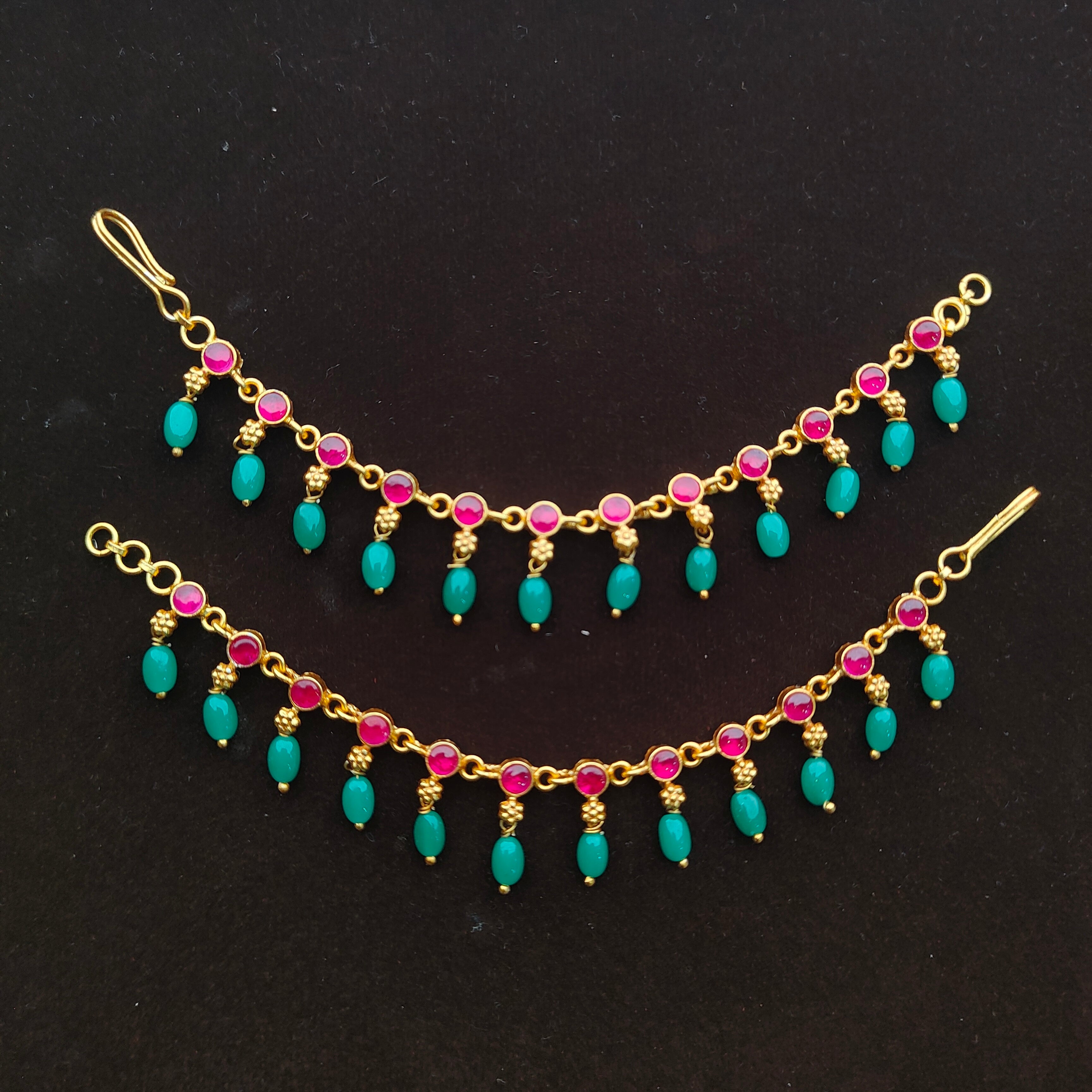 Silver Kundan Vattam Earchain - 0066 - BCOS Its Silver