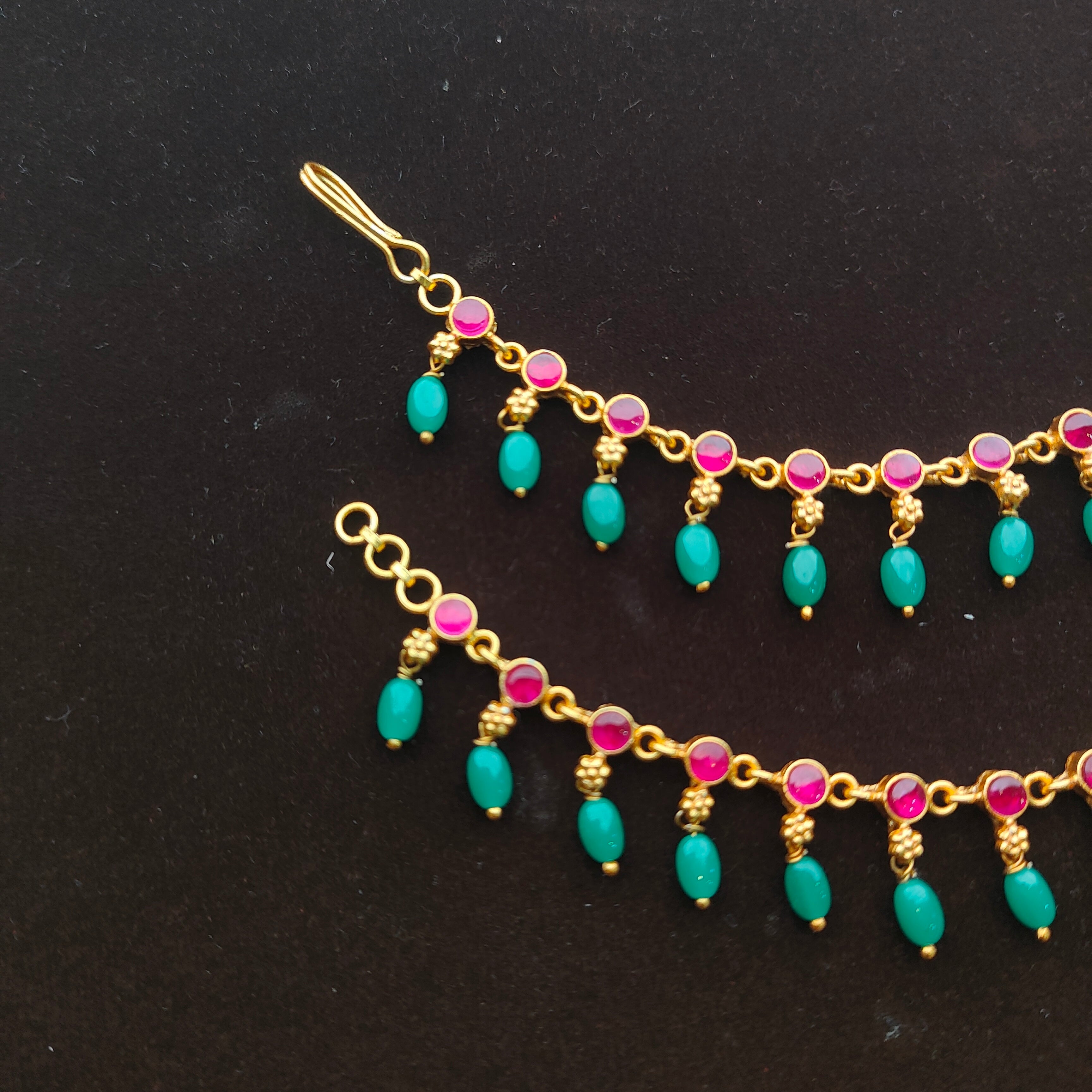 Silver Kundan Vattam Earchain - 0066 - BCOS Its Silver