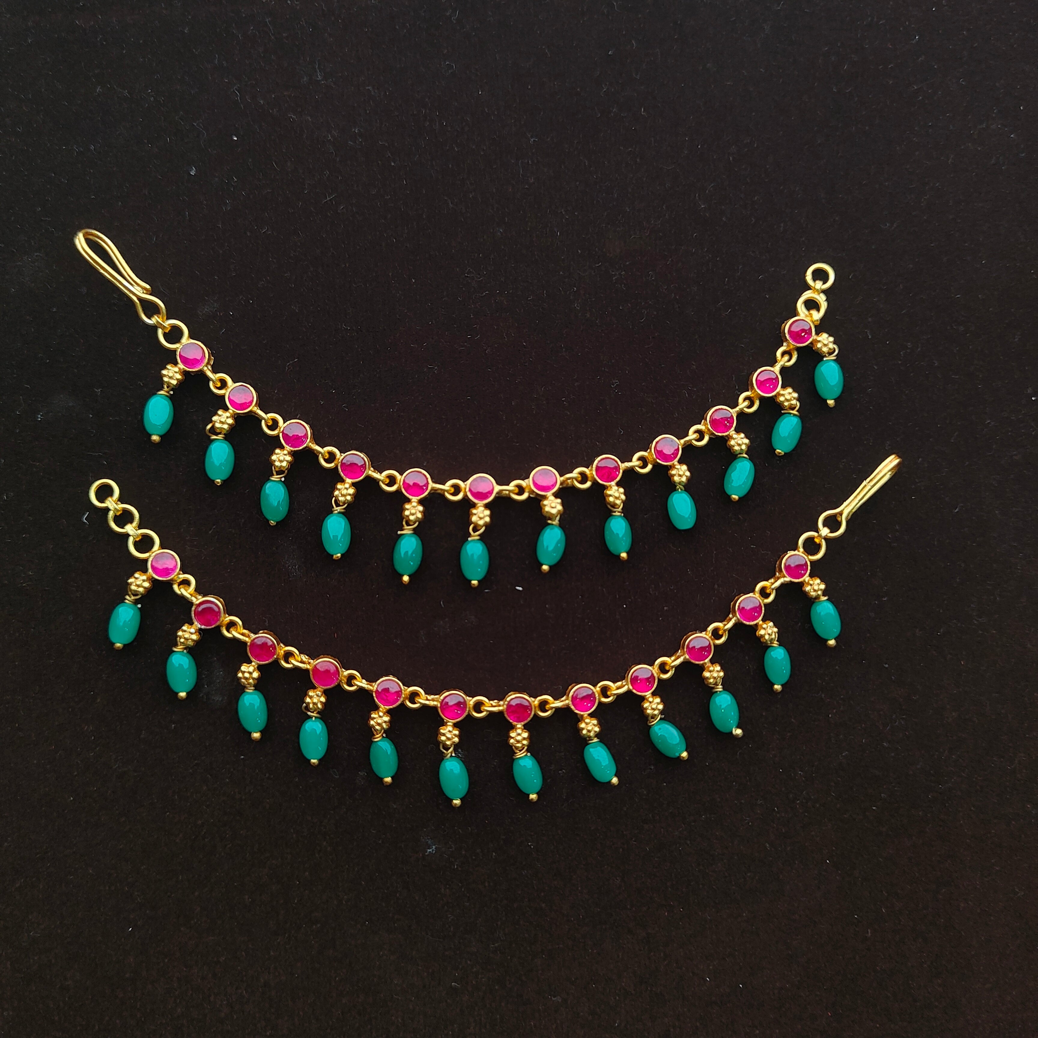 Silver Kundan Vattam Earchain - 0066 - BCOS Its Silver