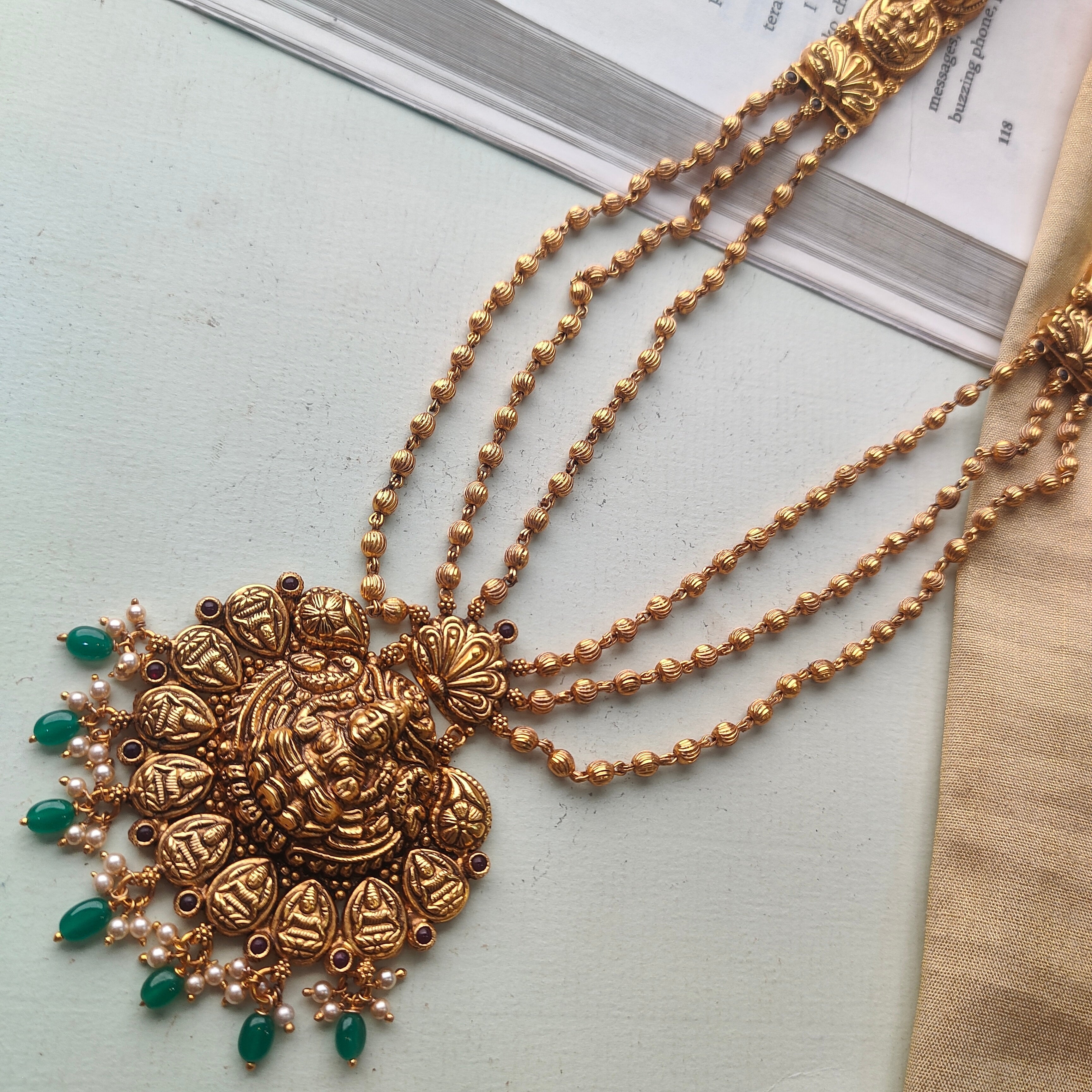 Silver Lakshmi 3 layer Mohan mala - 0040 - BCOS Its Silver