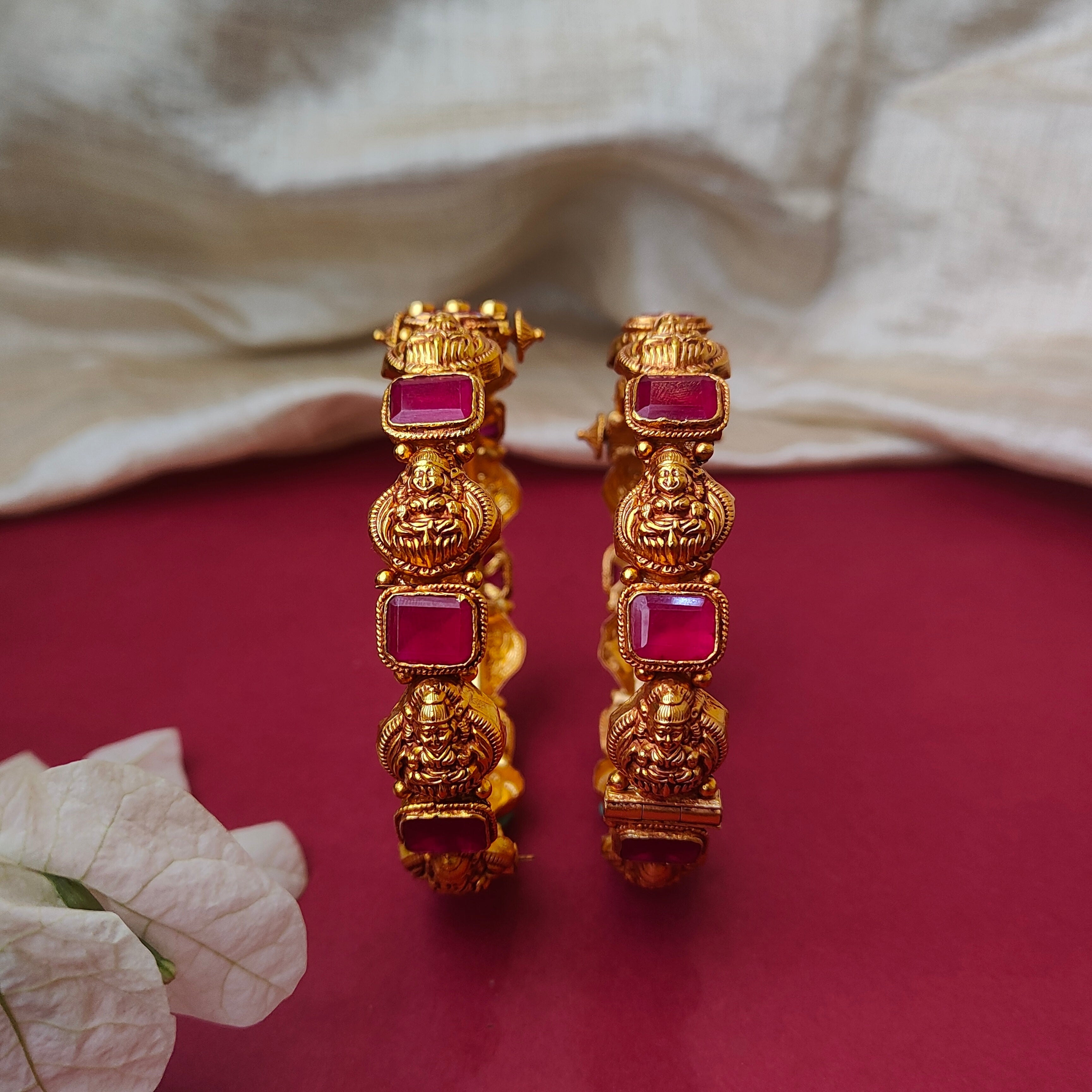 Traditional Nakshi Lakshmi Silver Bangle - 0023 ( 2.6 Pair ) - BCOS Its Silver