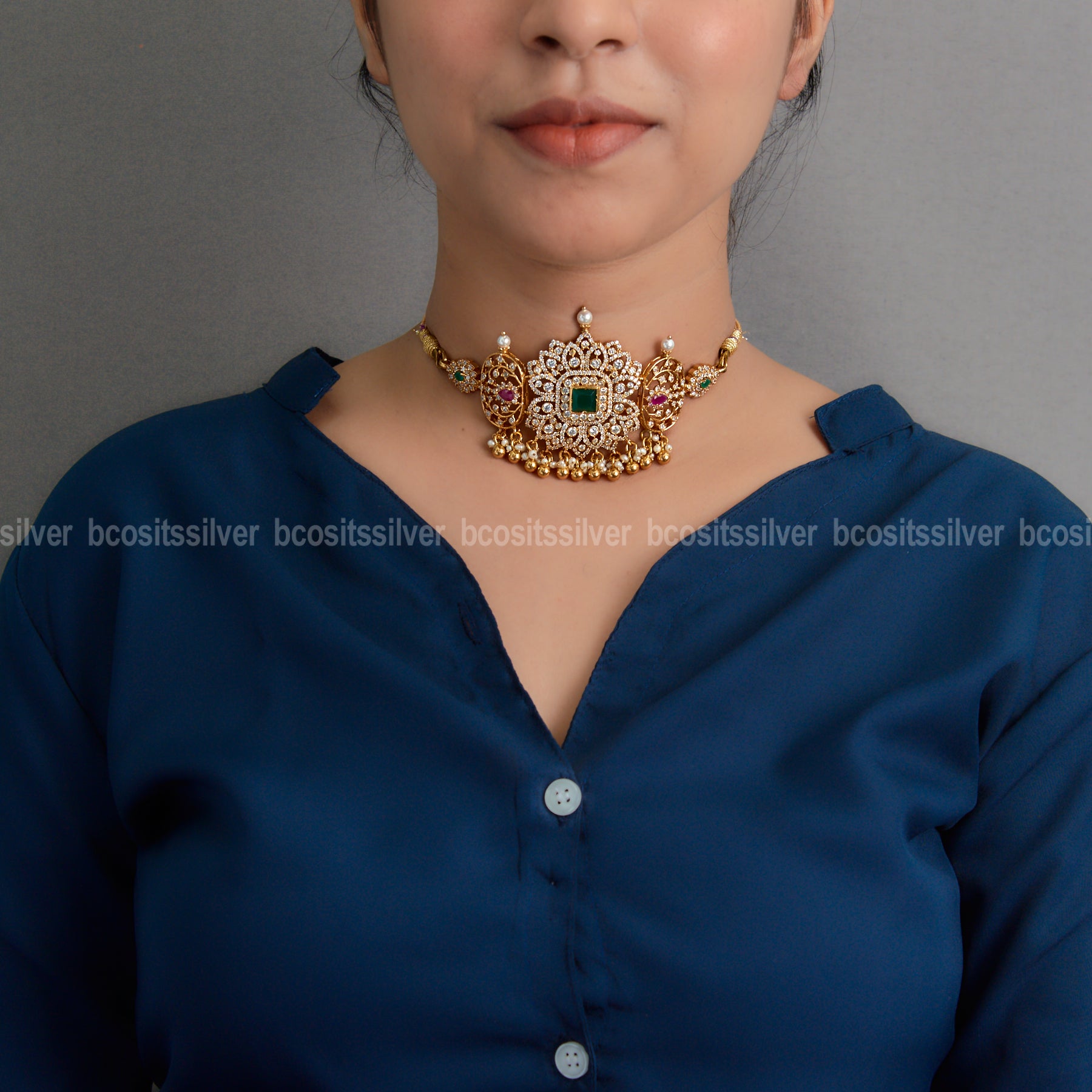 Gold Plated CZ Broad Choker - 0605 - MADE TO ORDER