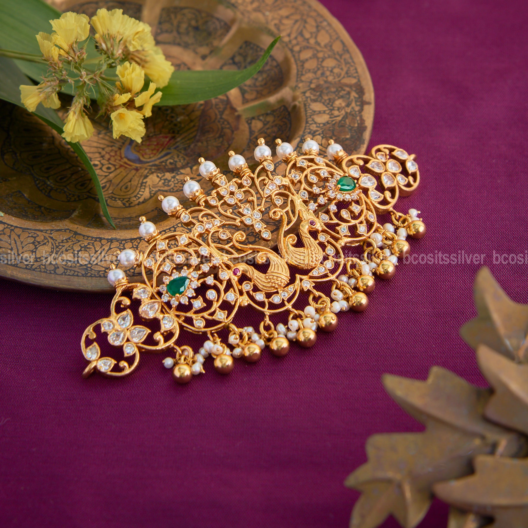 Gold Plated CZ Peacock Broad choker - 0619 - MADE TO OREDR