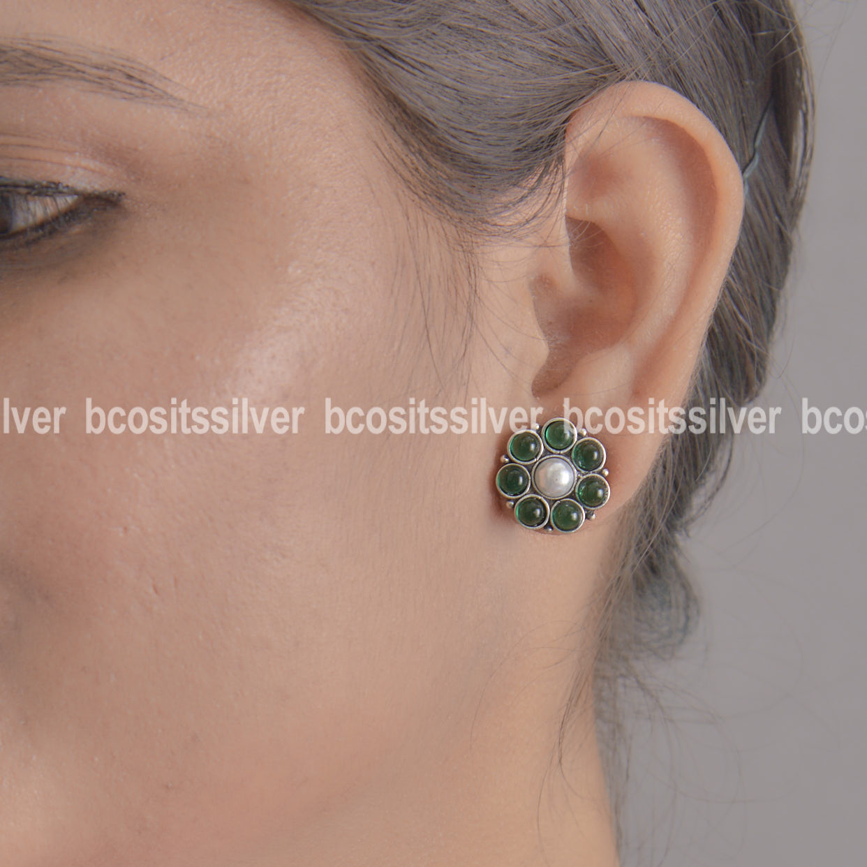 925 Silver Oxidized Flower Necklace Set -1122