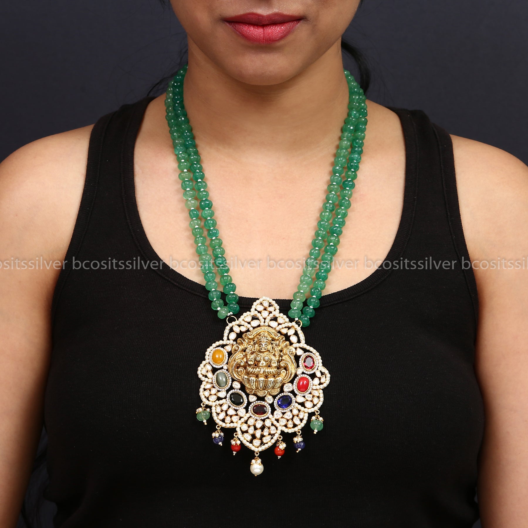 Two layer Beads Mala with Lakshmi Pendant - 5793