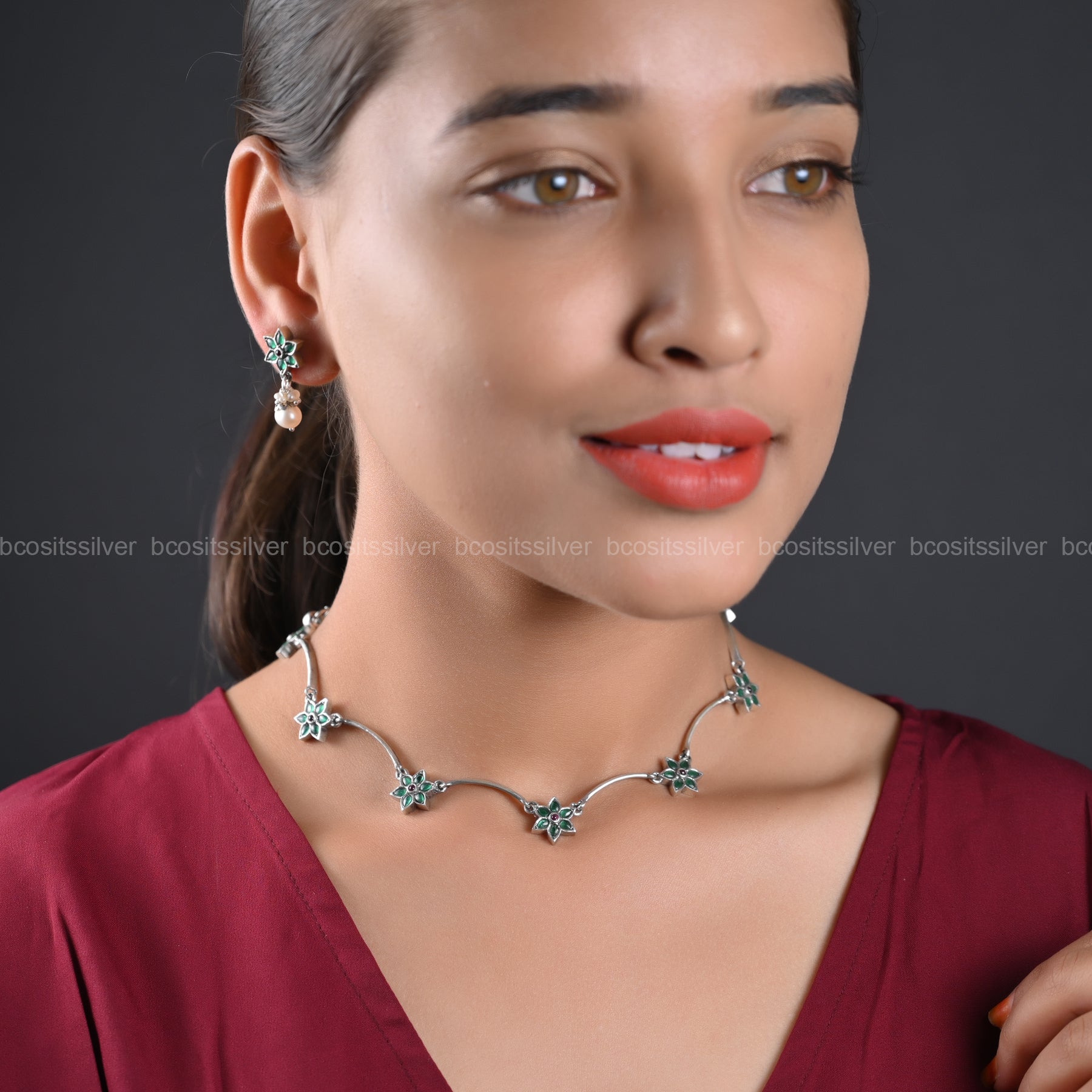 925 Oxidized Flower Neckpiece - 1236