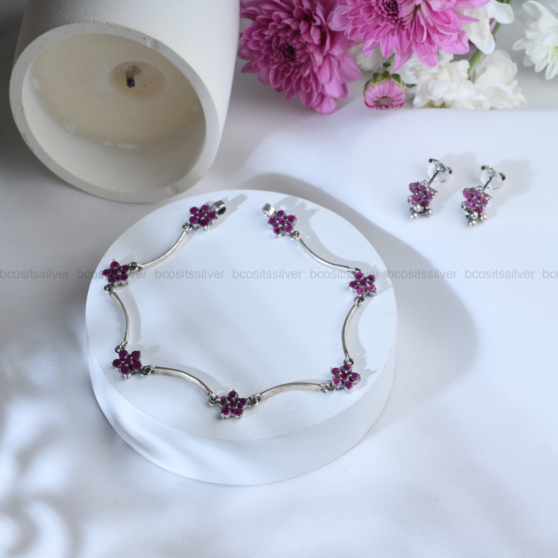 925 Silver Flower Oxidized Neckpiece - 1250