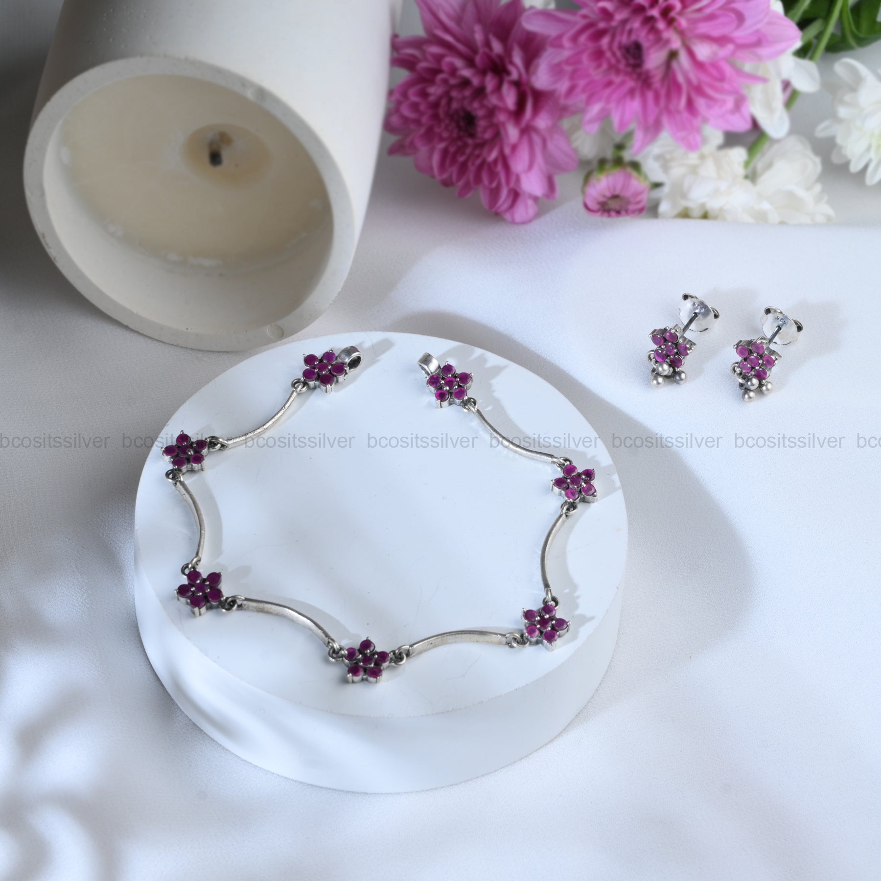 925 Silver Flower Oxidized Neckpiece - 1250