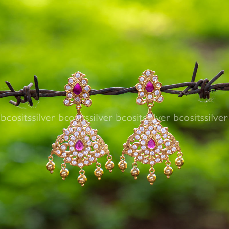 925 Silver Gold Plated Chandbali - 1237