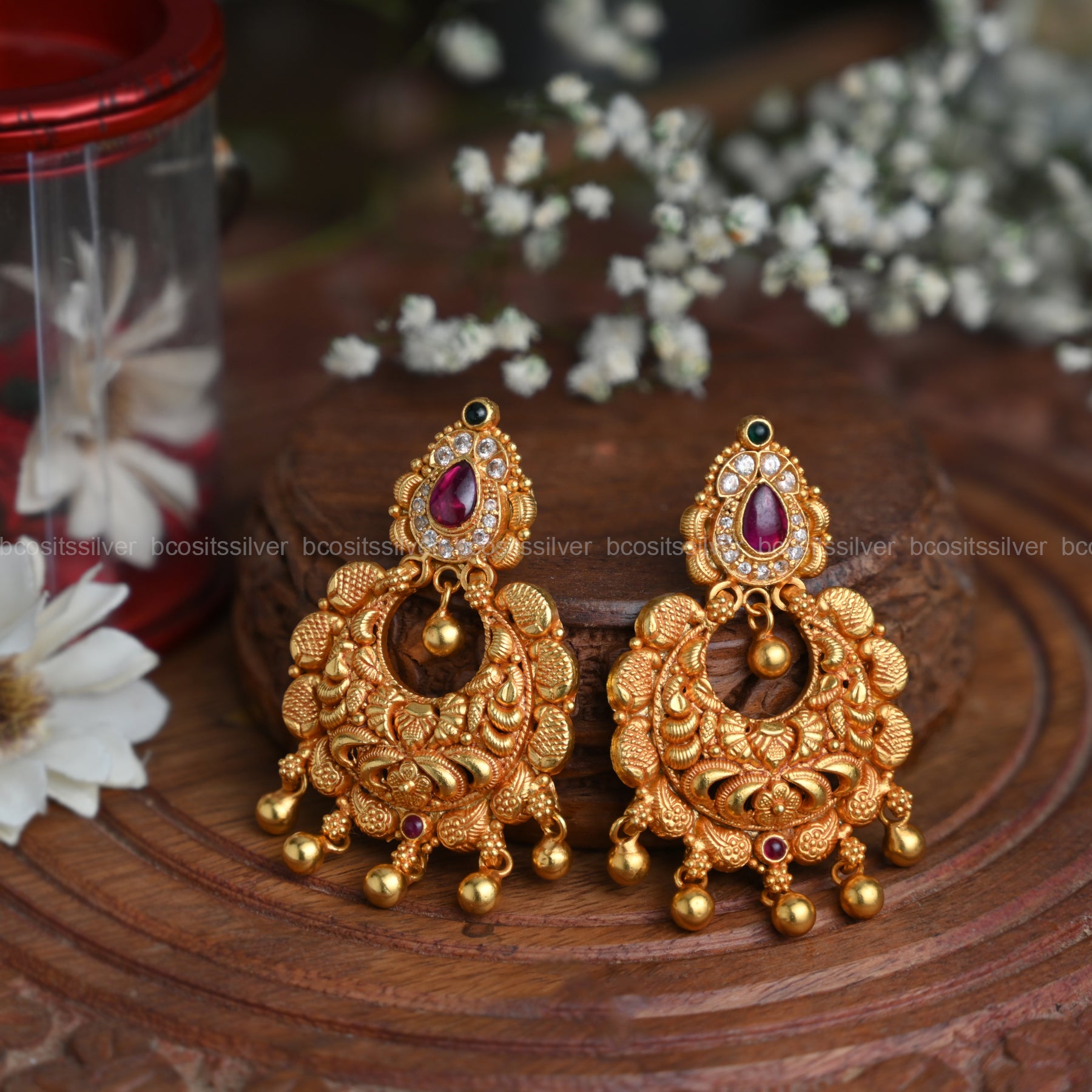 925 Silver Gold Plated Chandbali - 7007