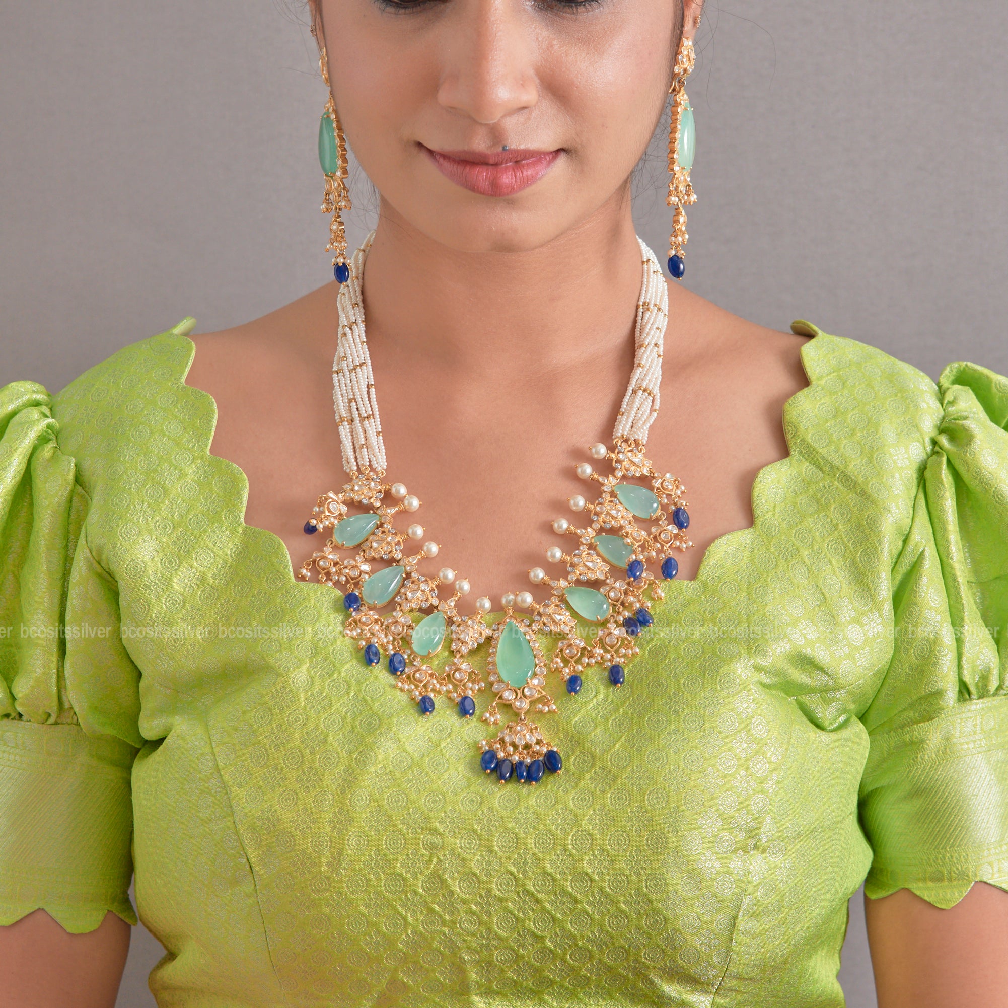925 Silver Gold Plated Haram with Earring - 5802