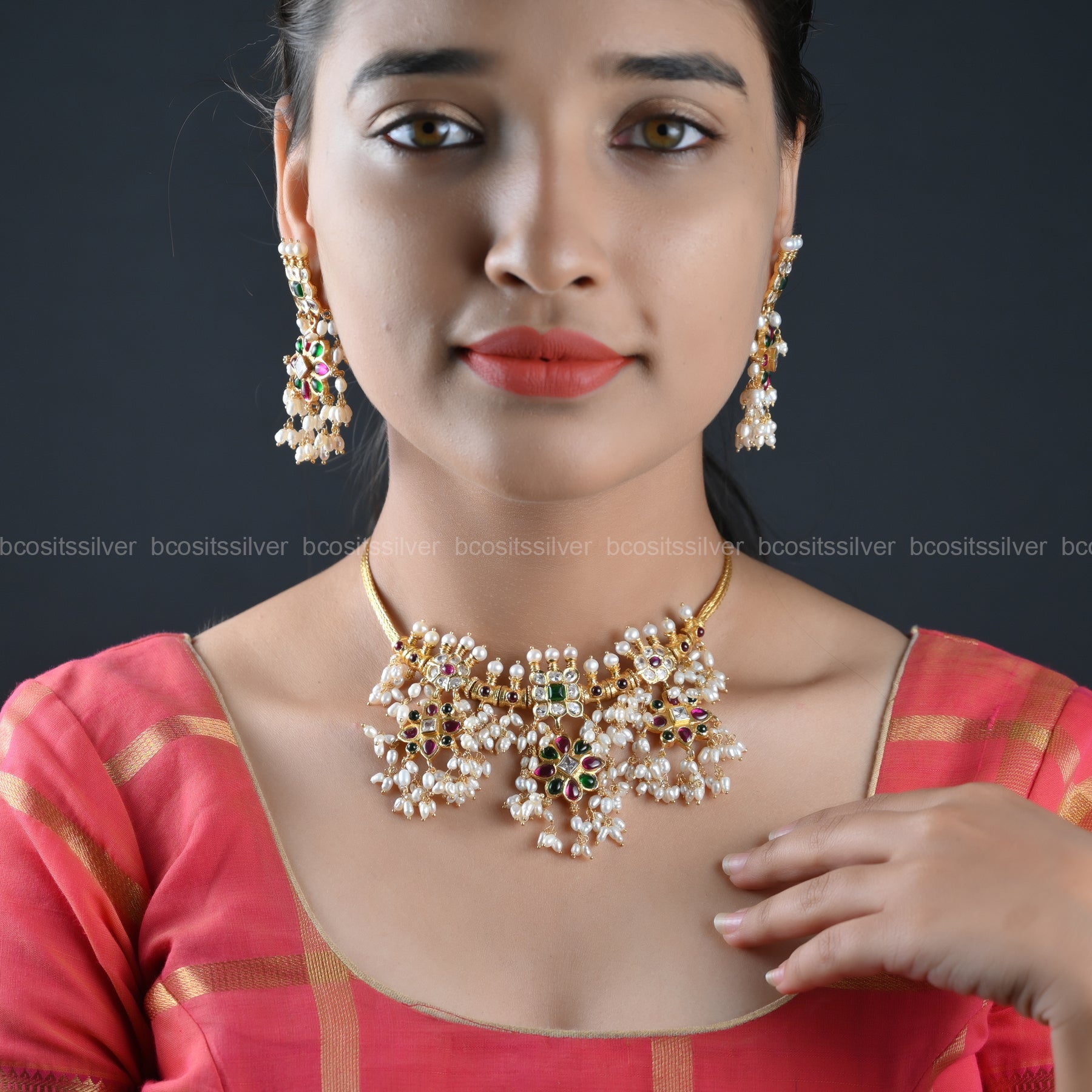 925 Silver Gold Plated Navaratri Guttapusalu - 8078