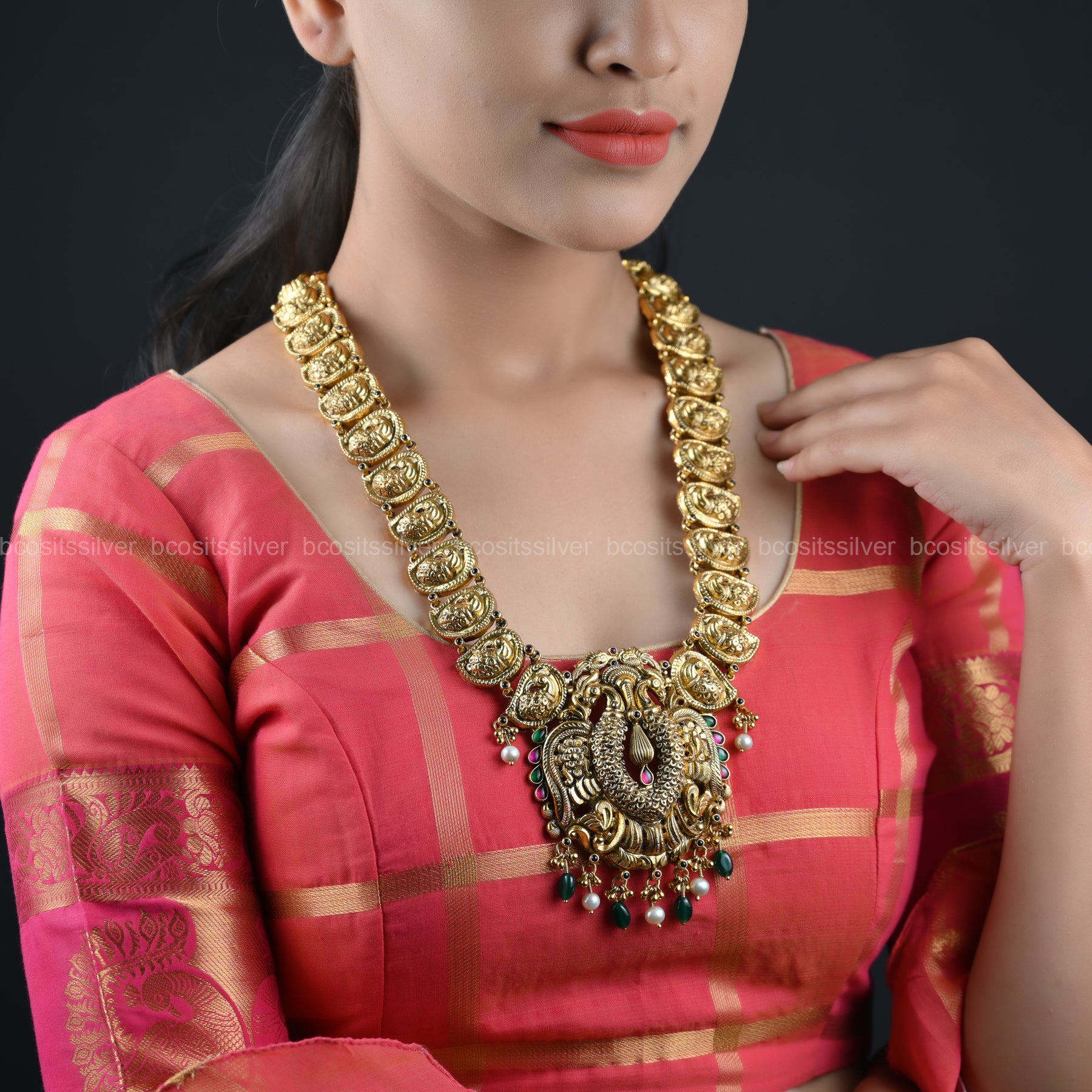 925 Silver Gold Plated Navaratri Haram- 8066