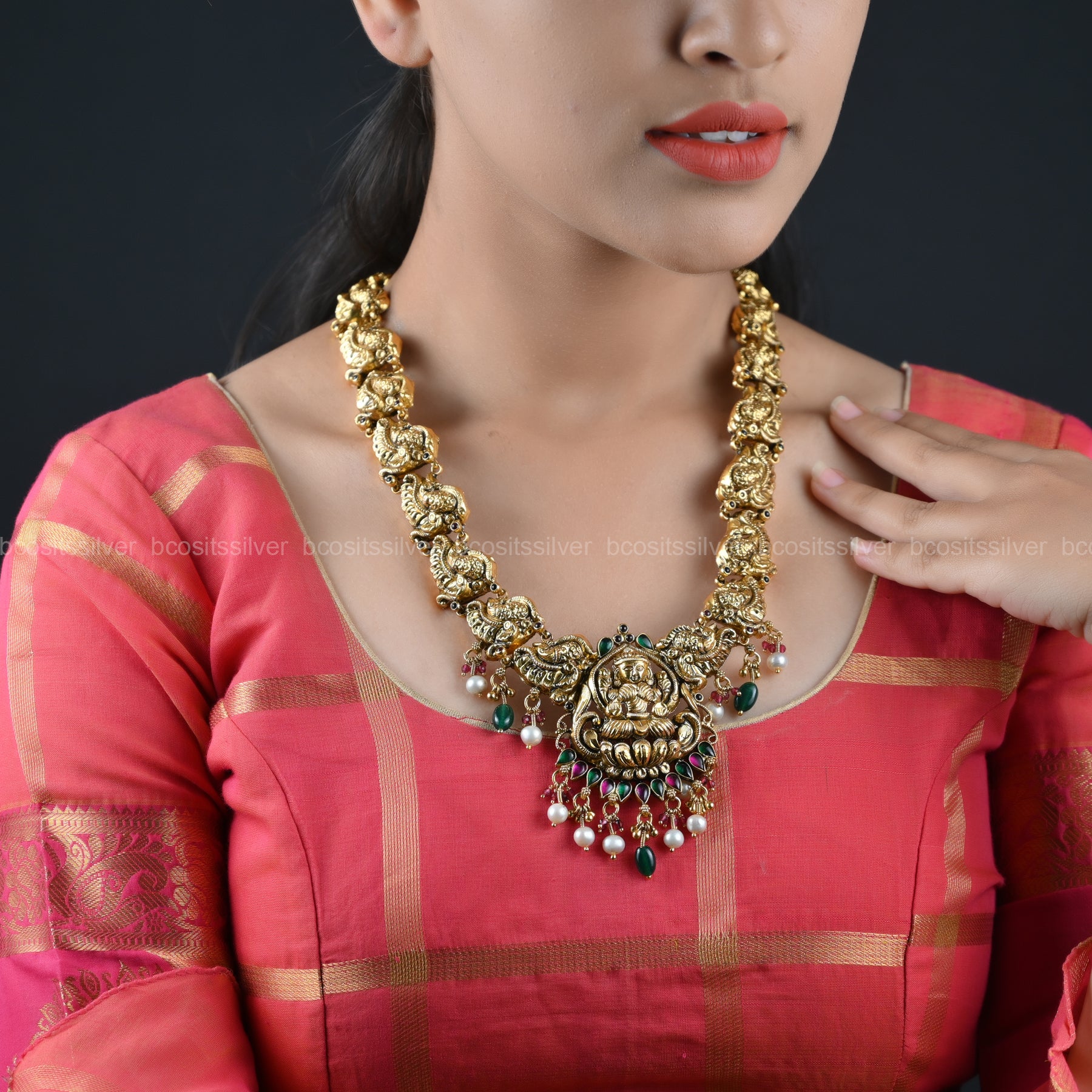 925 Silver Gold Plated Navaratri Haram- 8064