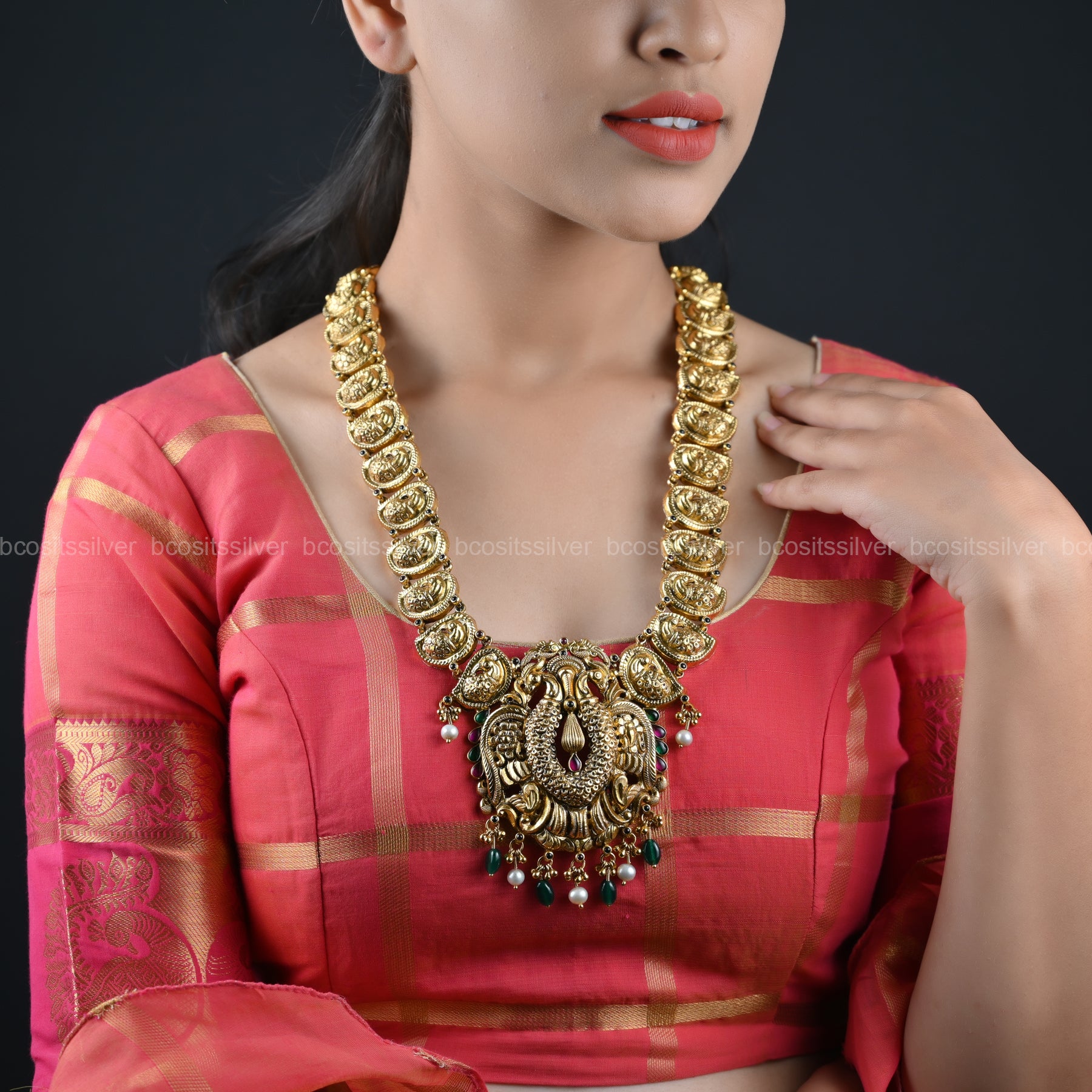 925 Silver Gold Plated Navaratri Haram- 8066