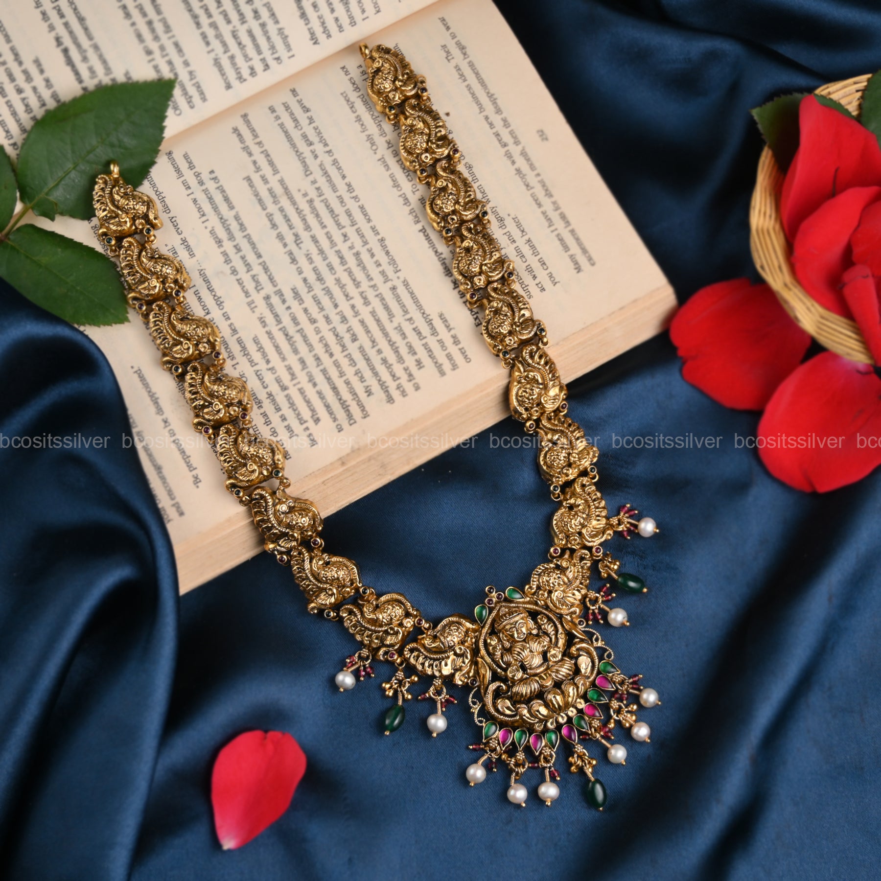 925 Silver Gold Plated Navaratri Haram- 8064