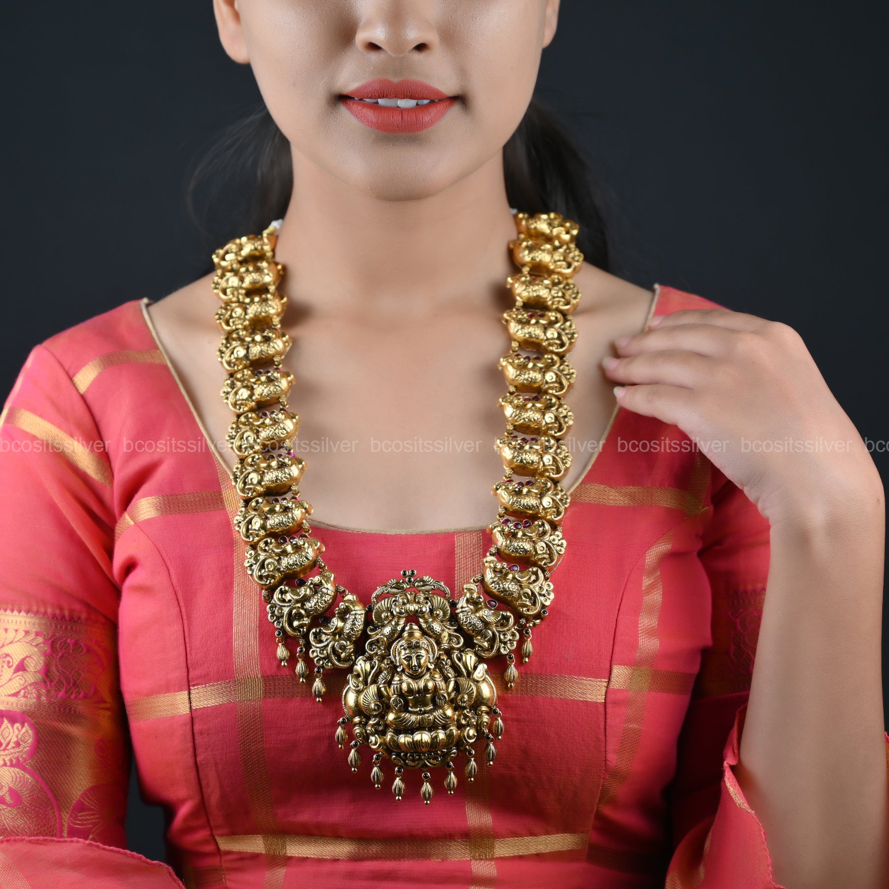 925 Silver Gold Plated Navaratri Haram- 8095