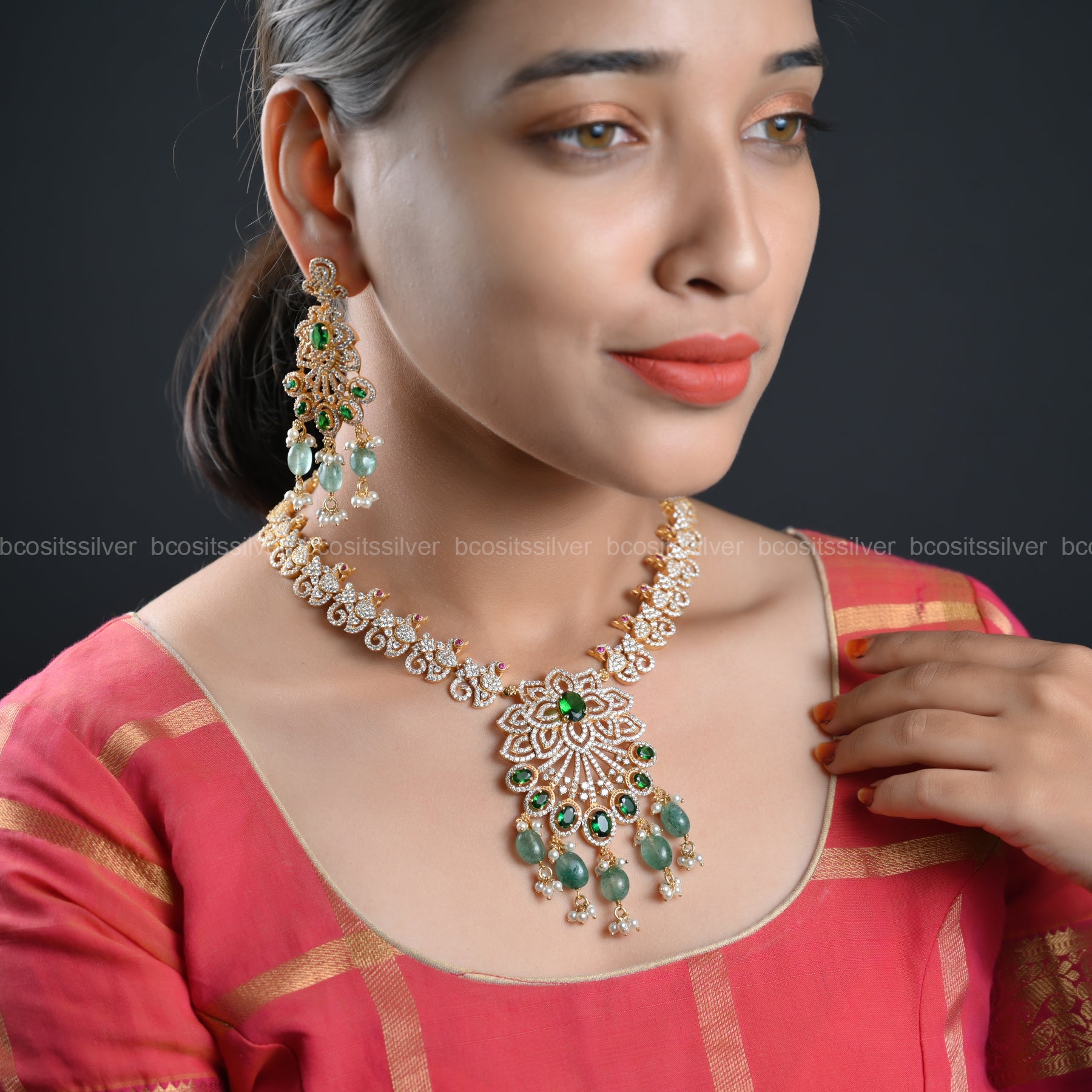 925 Silver Gold Plated Sankranti Neckpiece - 1003