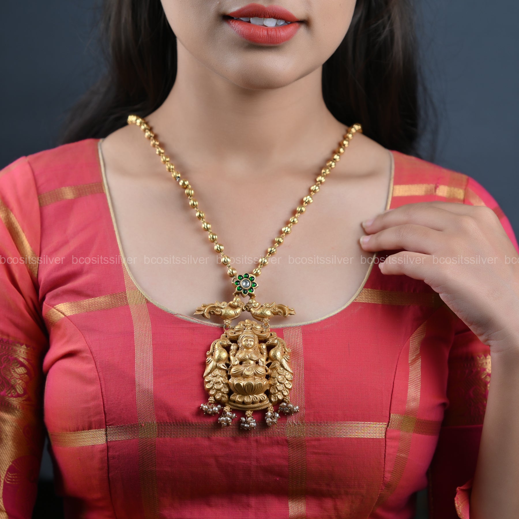 Pure 925 Silver Lakshmi Pendant - 7027