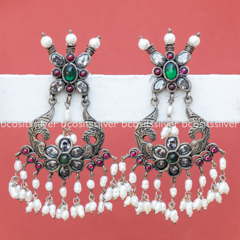 925 Silver Oxidized Guttapusalu Chandbali - 9430