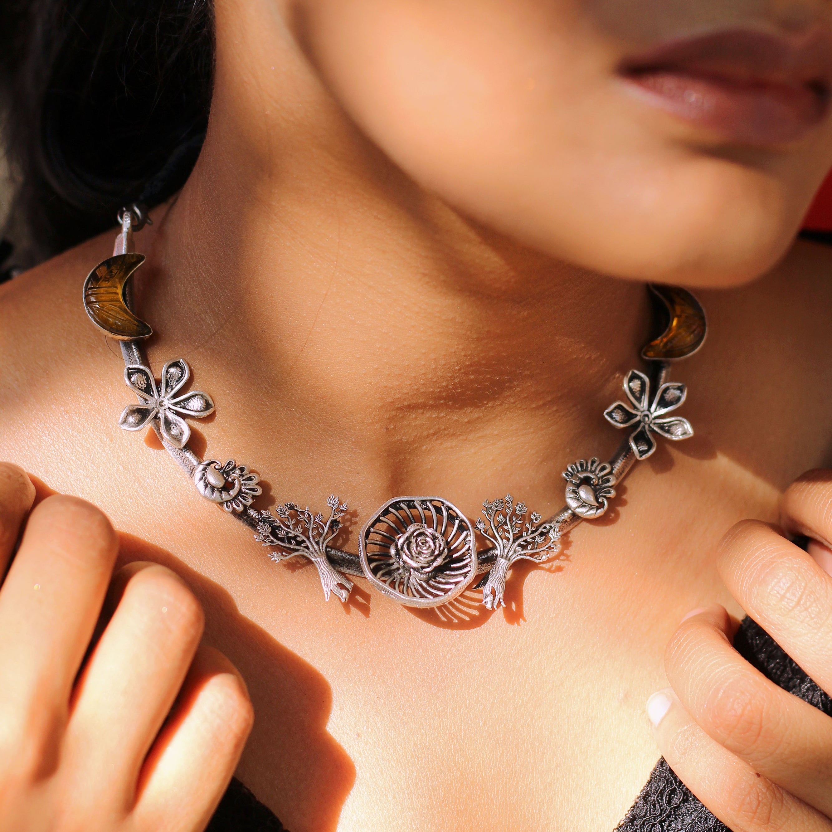 925 Silver Oxidized Hola Dola Necklace - F017